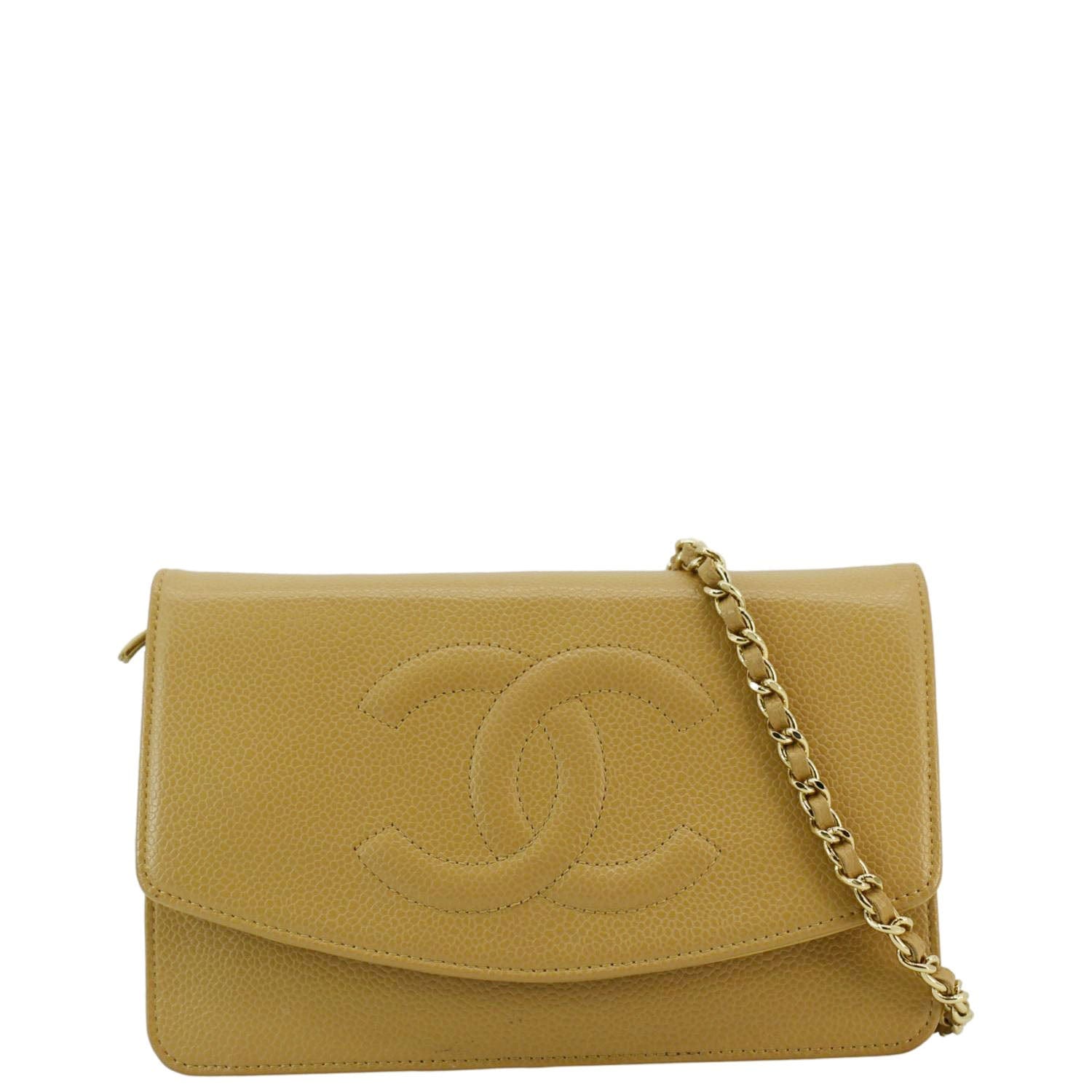 Chanel Timeless Caviar Leather Wallet On Chain Clutch Crossbody Bag Beige