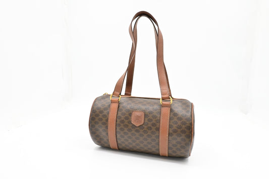 Celine Barrel Bag in Brown Macadam Canvas