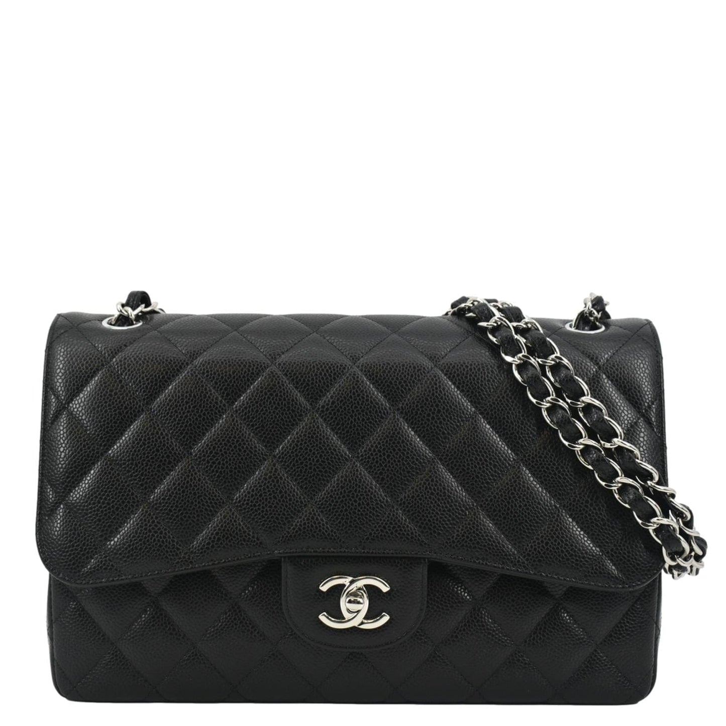 Chanel Classic Large Double Flap Quilted Leather Shoulder Bag Black