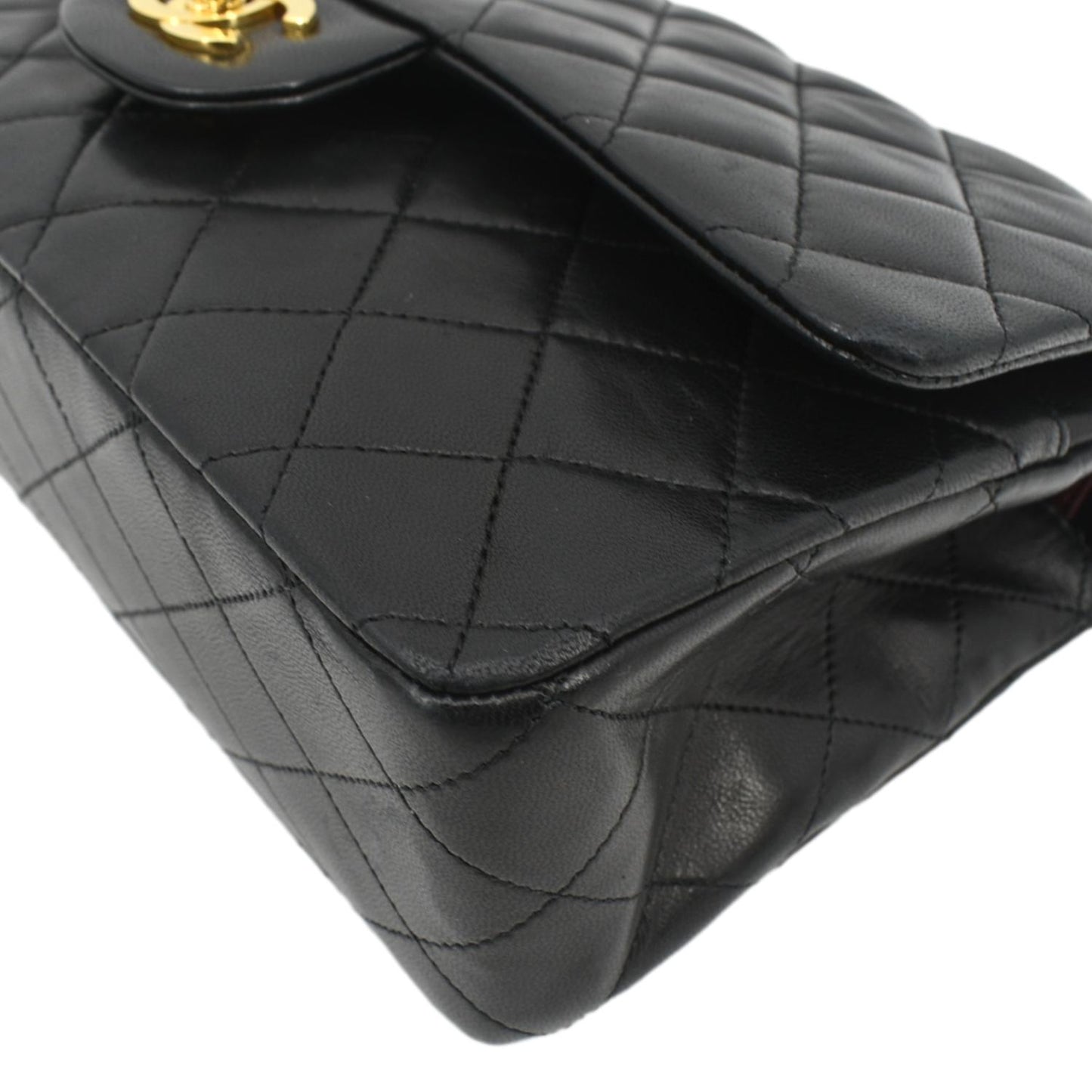 CHANEL Classic Medium Double Flap Leather Shoulder Bag Black