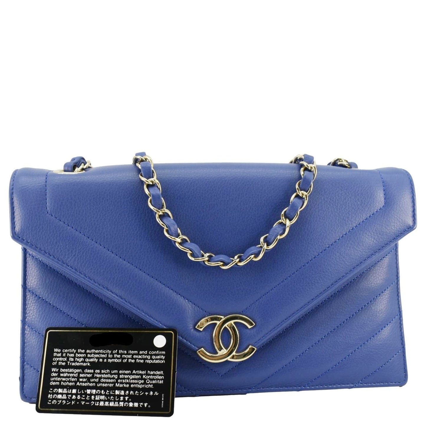 Chanel Coco Envelope Flap Quilted Chevron Leather Crossbody Bag Blue