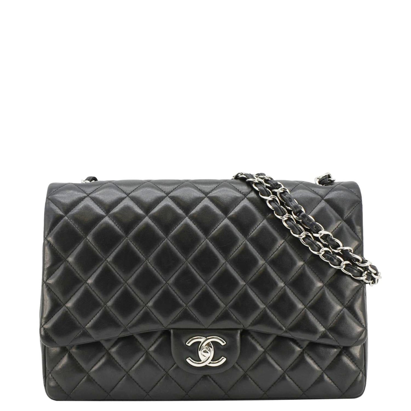 Chanel Maxi Double Flap Leather Shoulder Bag Black