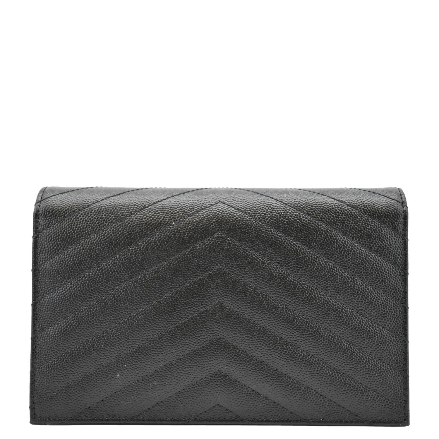 YVES SAINT LAURENT Monogram Envelope Grain De Poudre Leather Crossbody Bag Black