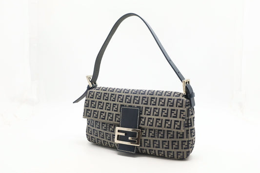 Fendi Baguette in Navy Zucca Canvas