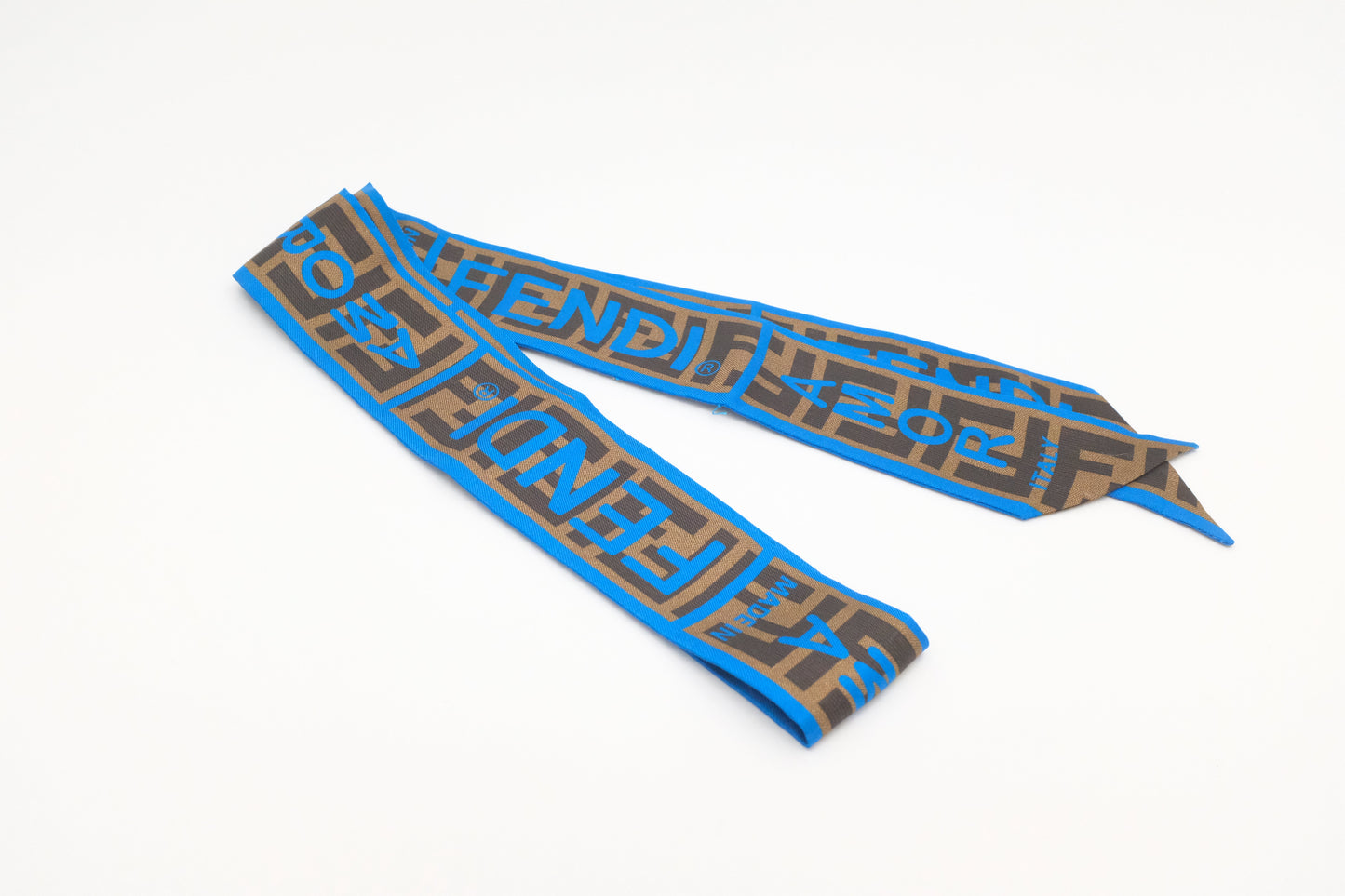Fendi Amor Twilly in Blue and Brown Silk