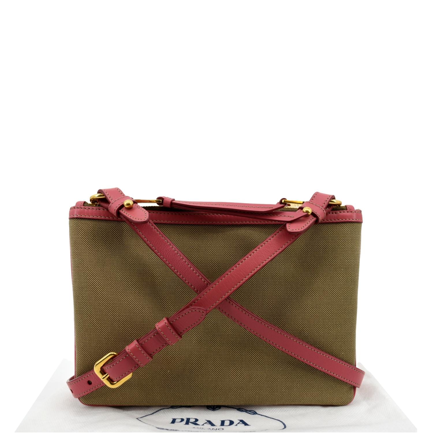 PRADA Jacquard Fabric Trim Crossbody Bag Brown