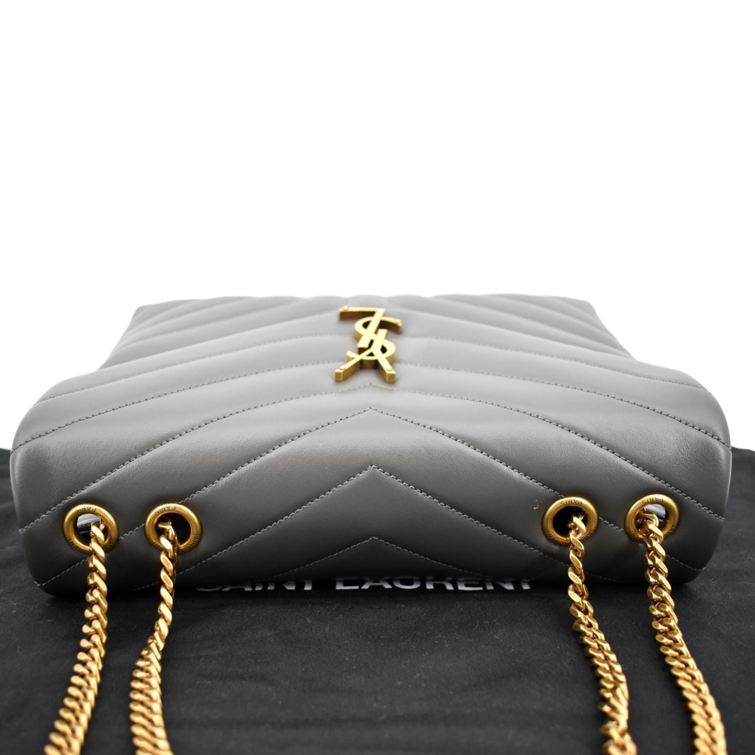 YVES SAINT LAURENT Loulou Medium Matelasse Leather Chain Shoulder Bag Dark Gray