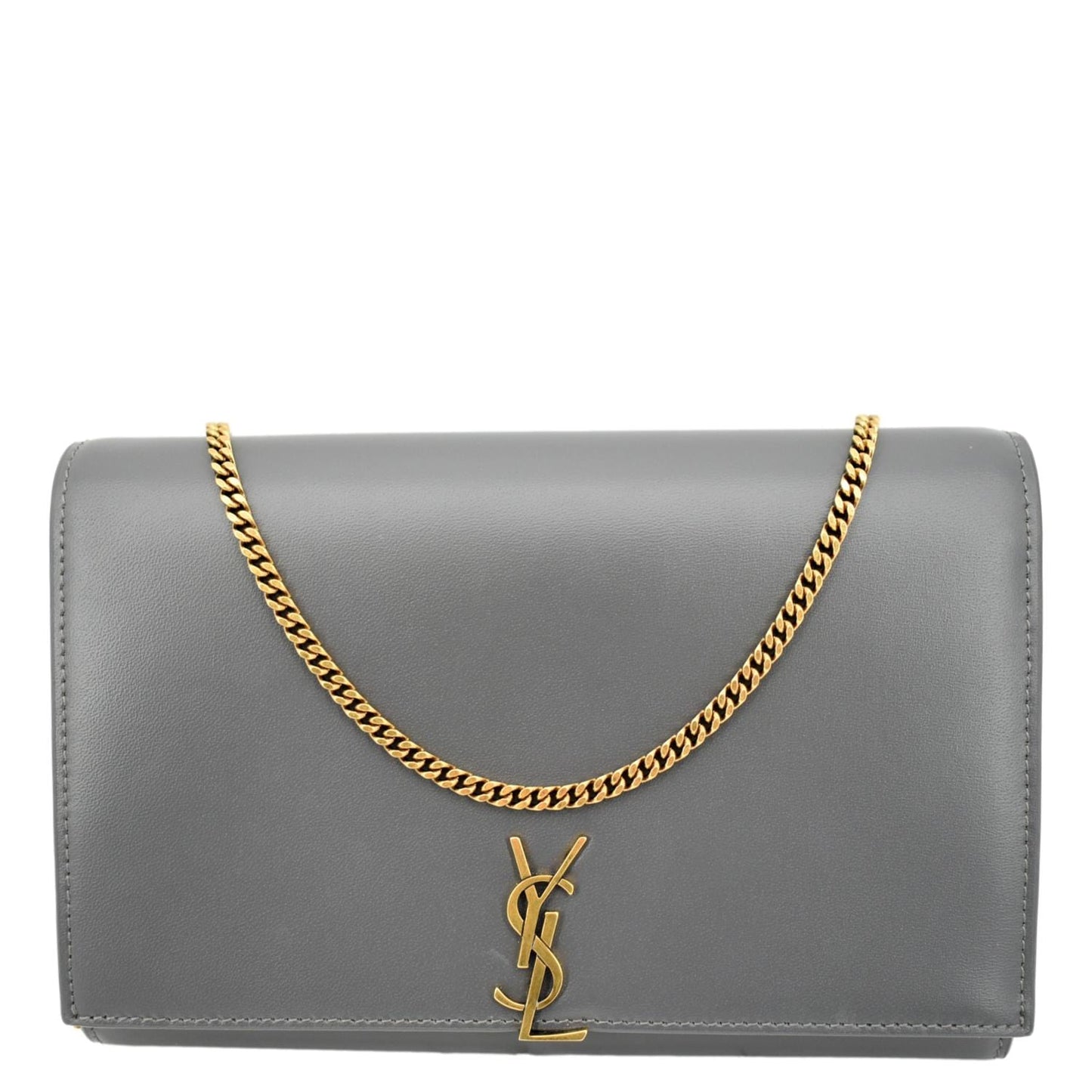 Yves Saint Laurent Flap Leather Shoulder Bag Light Gray-
