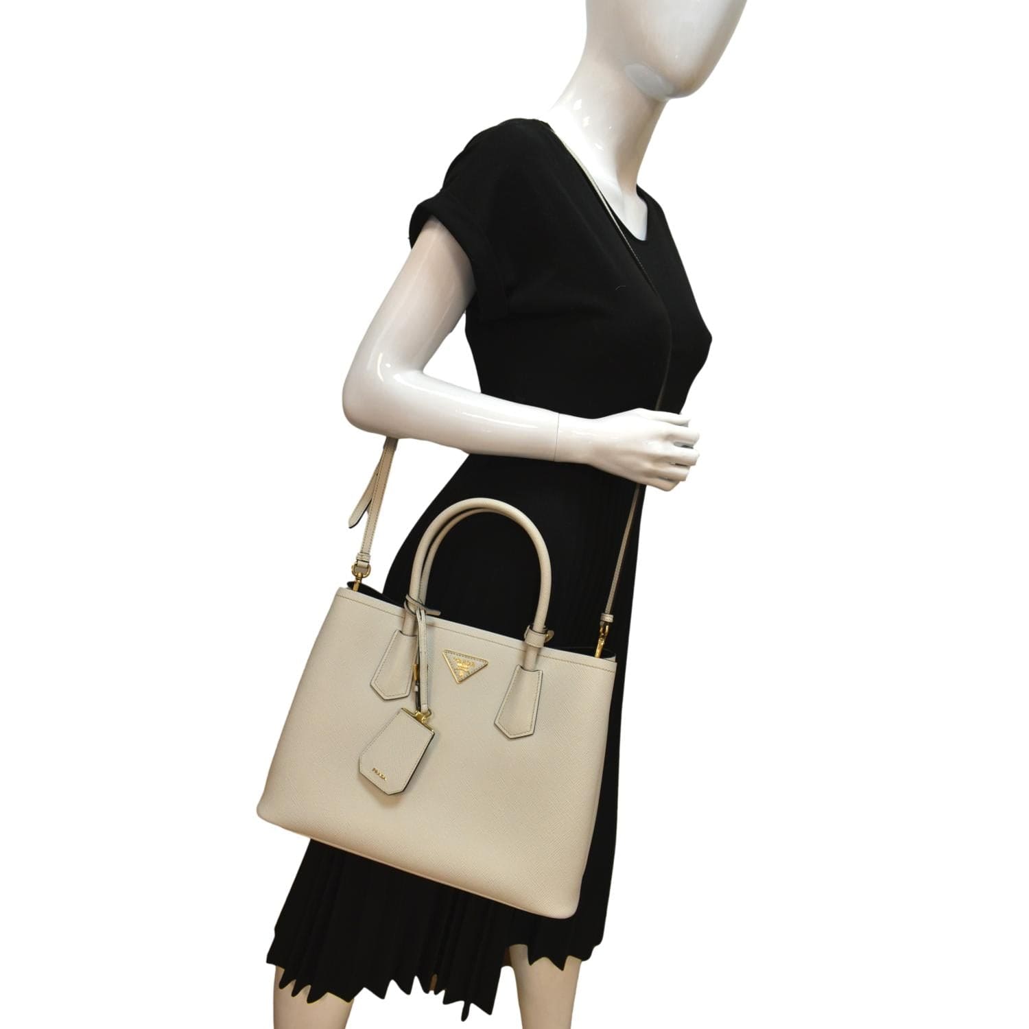 PRADA Medium Double Saffiano Leather Crossbody Bag White - Hot Deals