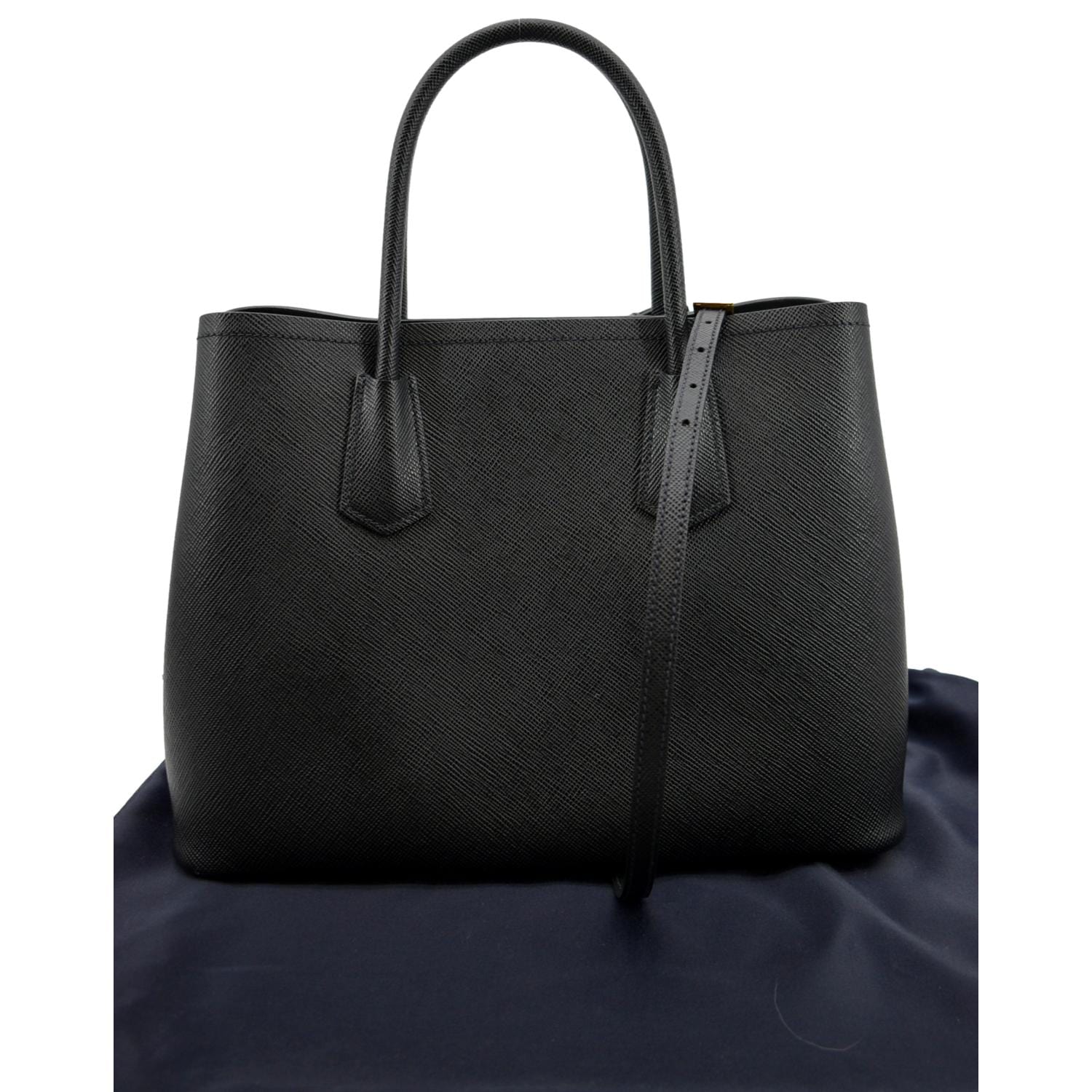 PRADA Double Handle Saffiano Leather Tote Bag Black