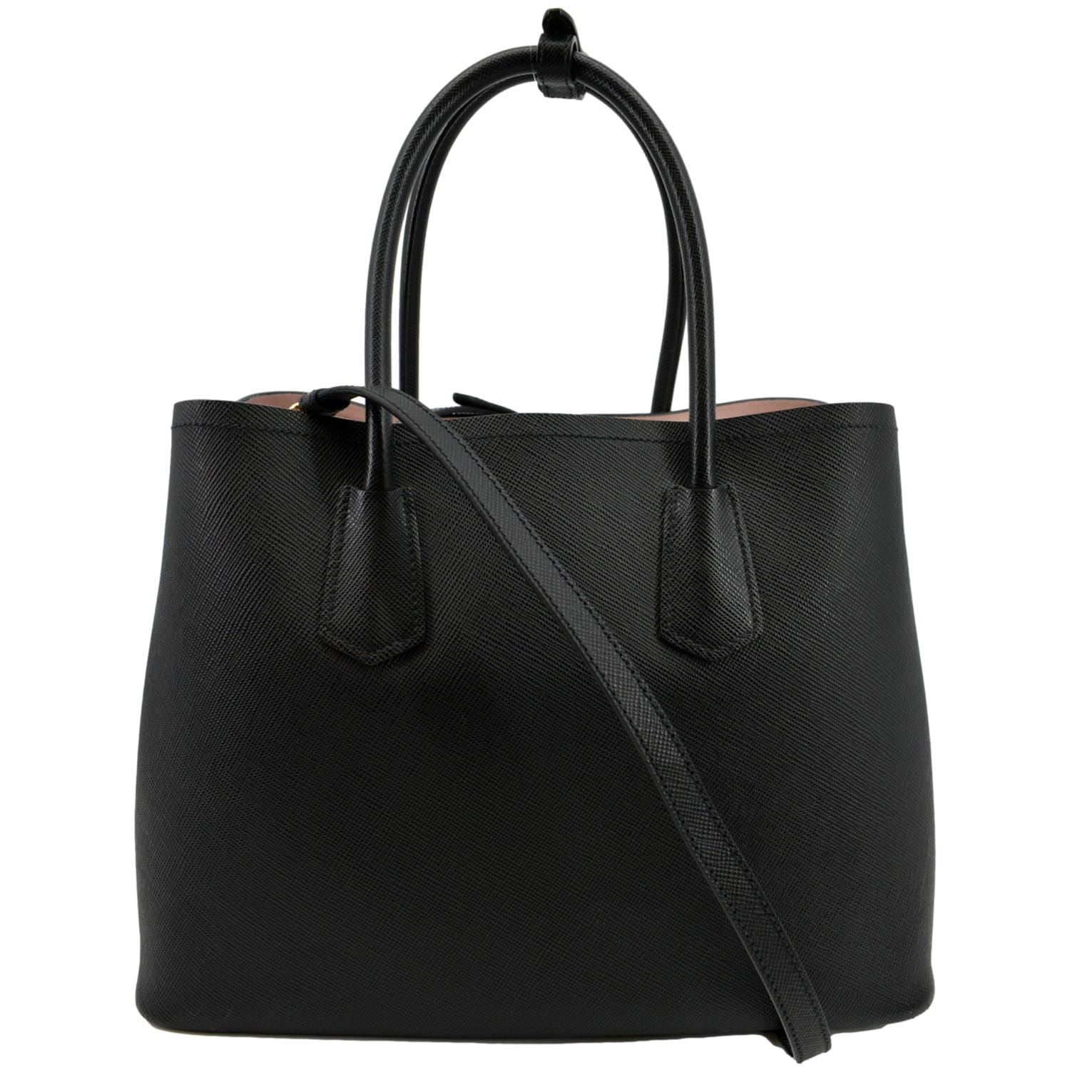 PRADA Medium Double Saffiano Leather Crossbody Bag Black