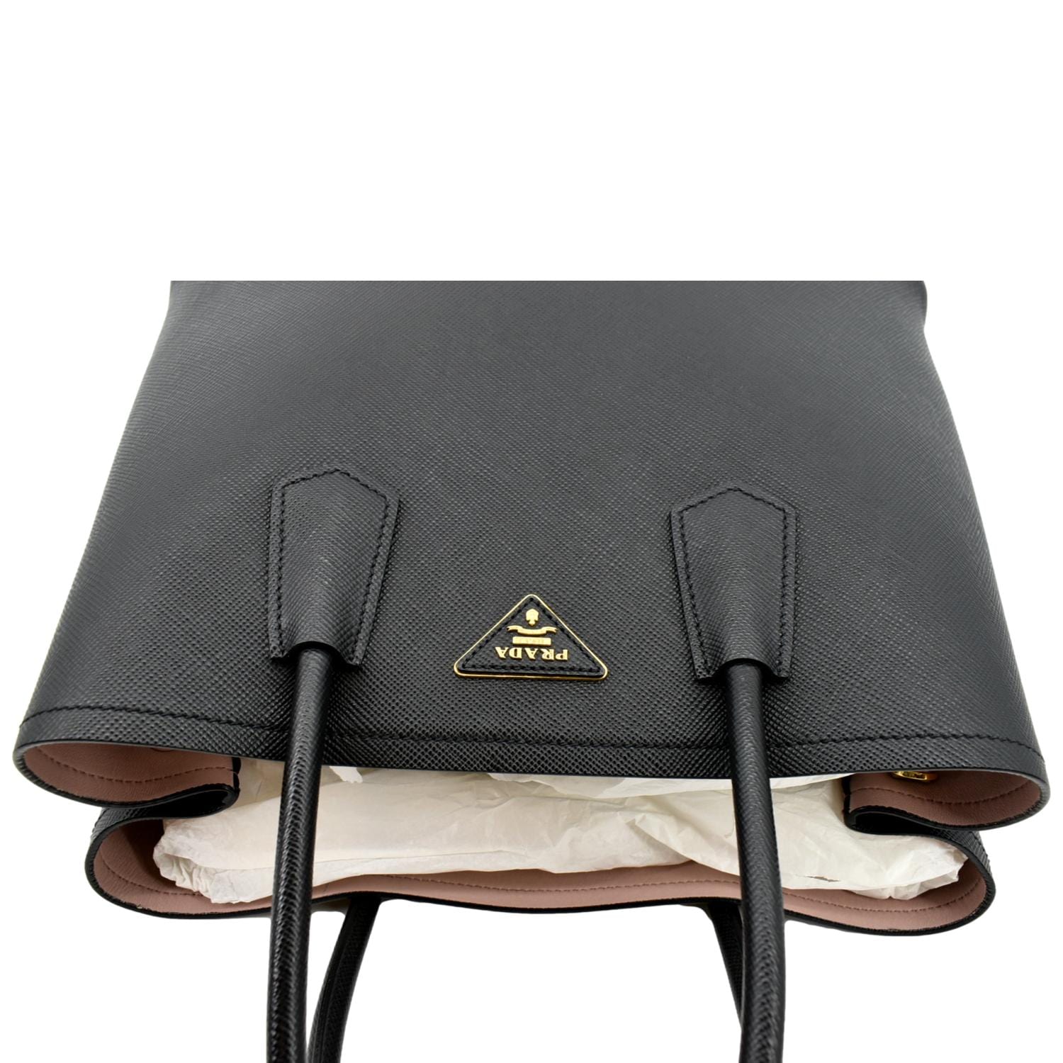 PRADA Medium Double Saffiano Leather Crossbody Bag Black