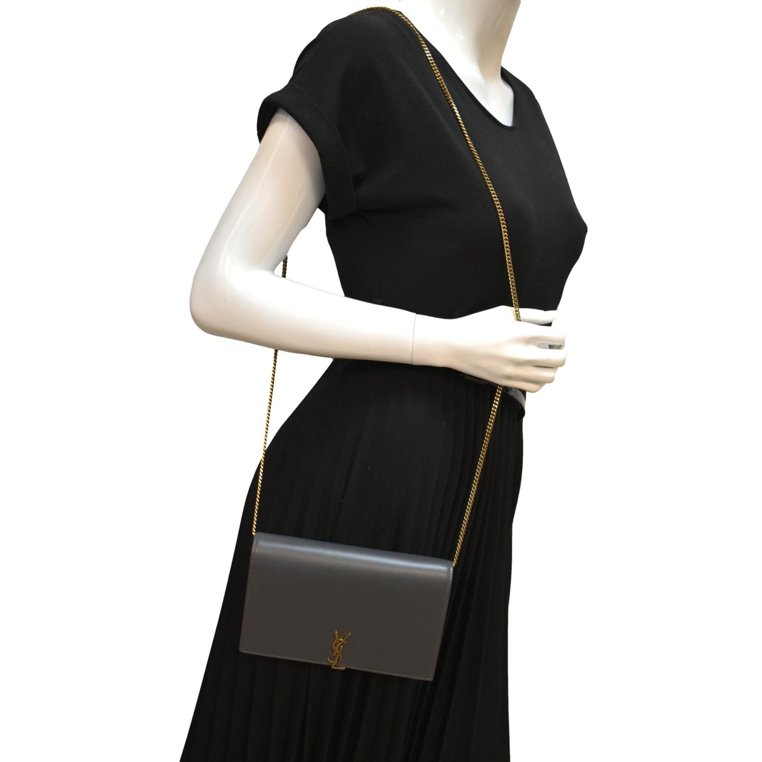 Yves Saint Laurent Flap Leather Shoulder Bag Light Gray-