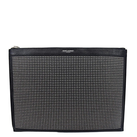 YVES SAINT LAURENT Zip Studded Leather Pouch Black