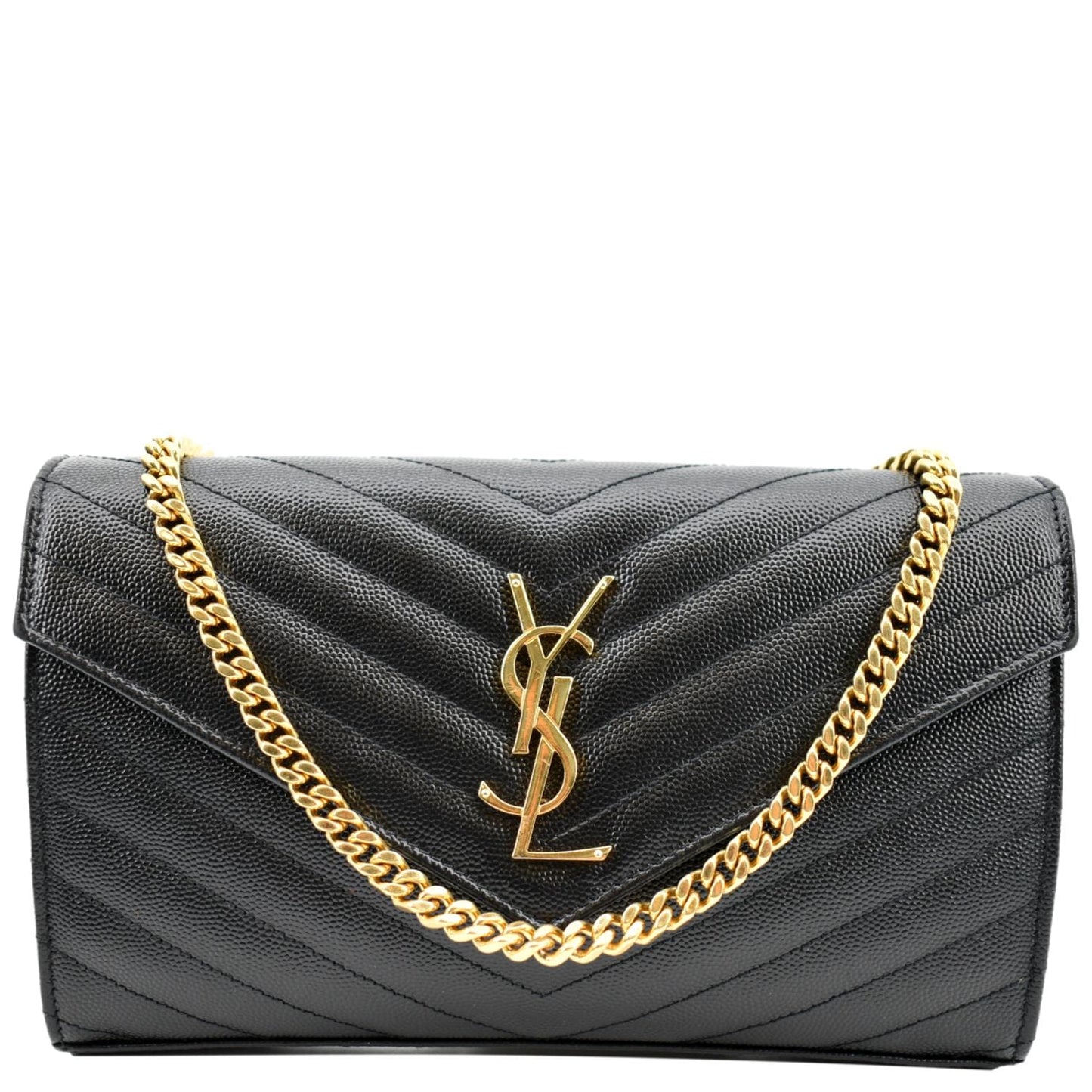YVES SAINT LAURENT Chevron Grain De Poudre Envelope Chain Bag Black -