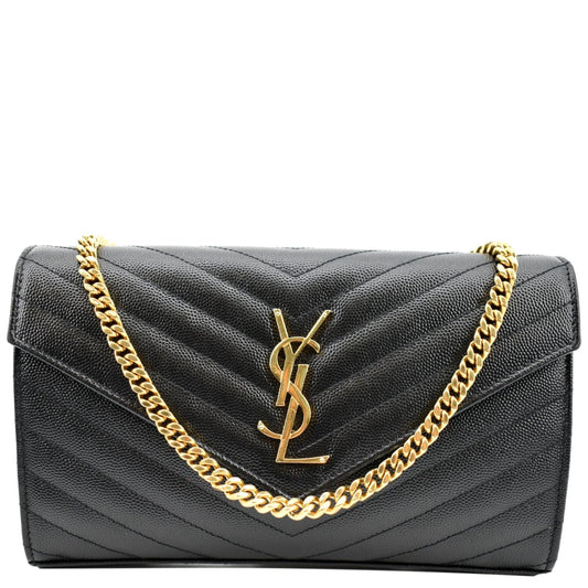 YVES SAINT LAURENT Chevron Grain De Poudre Envelope Chain Bag Black -