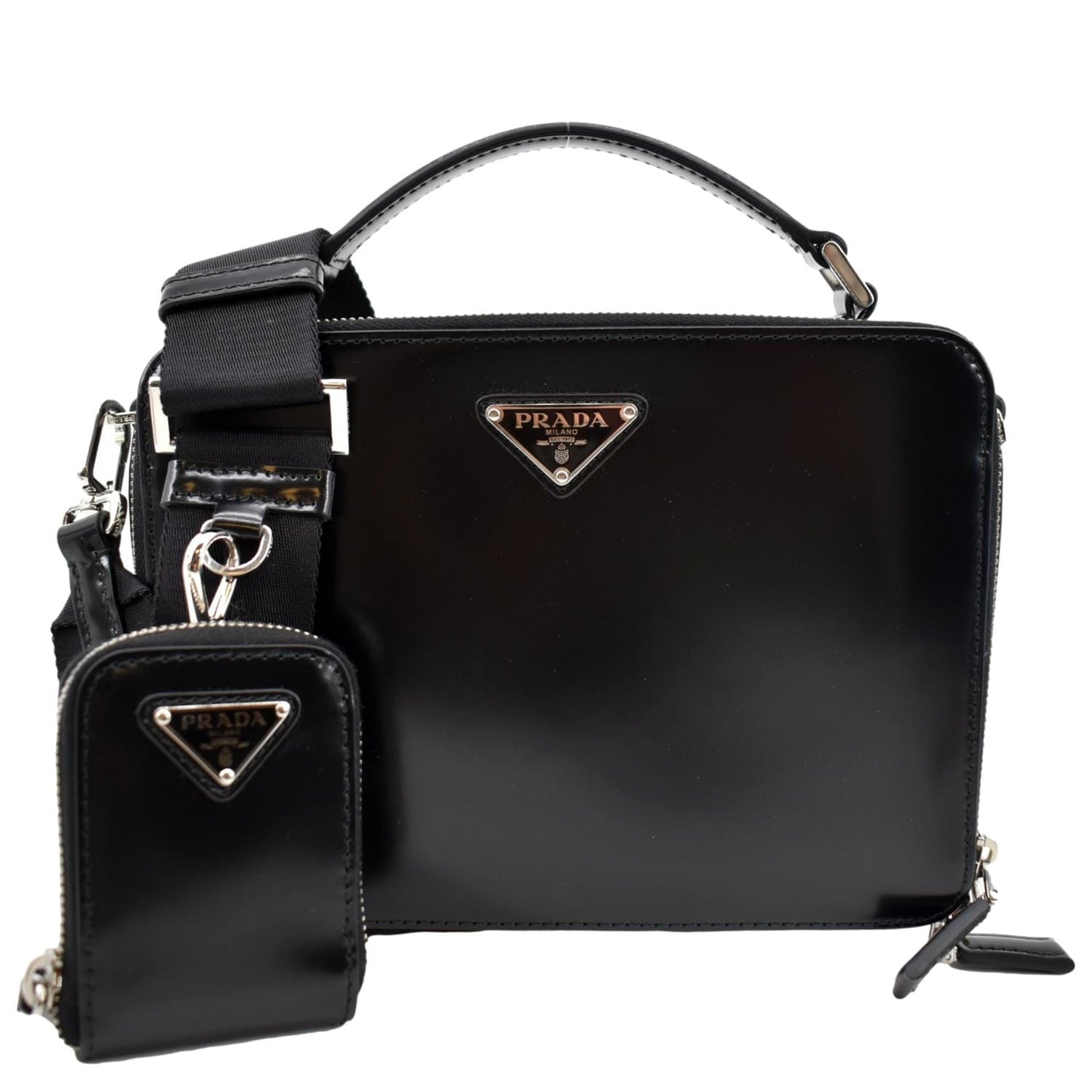 PRADA Brique Patent Leather Crossbody Bag Black