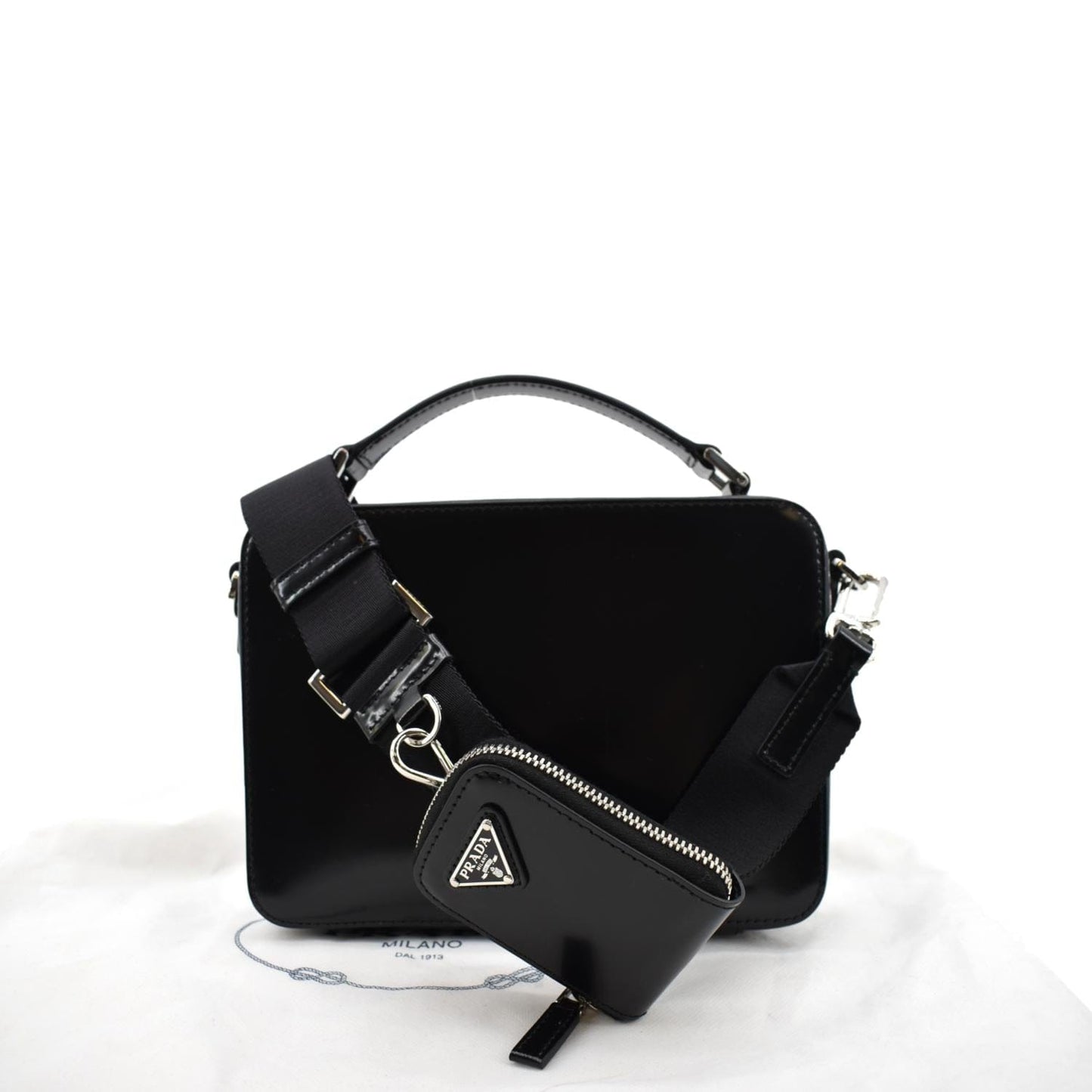 PRADA Brique Patent Leather Crossbody Bag Black