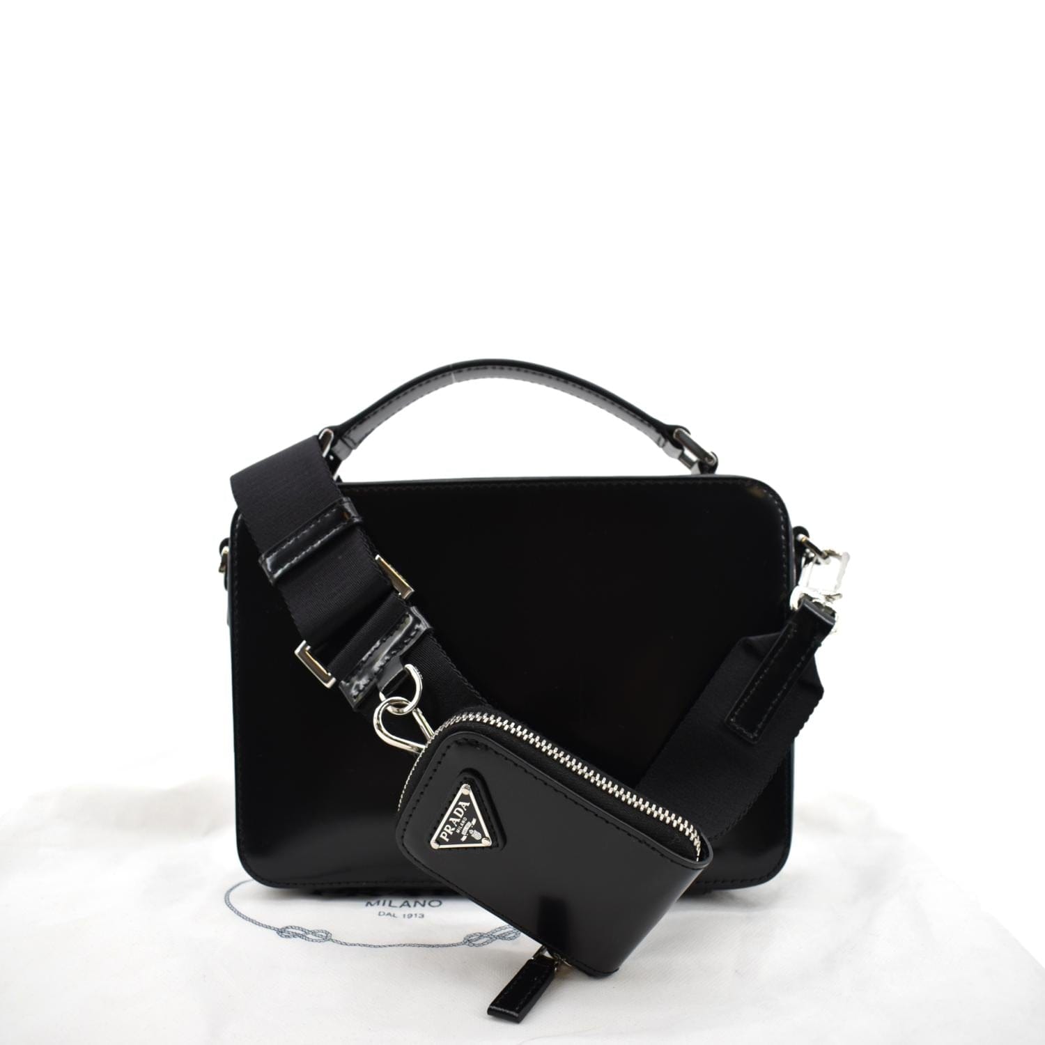 PRADA Brique Patent Leather Crossbody Bag Black