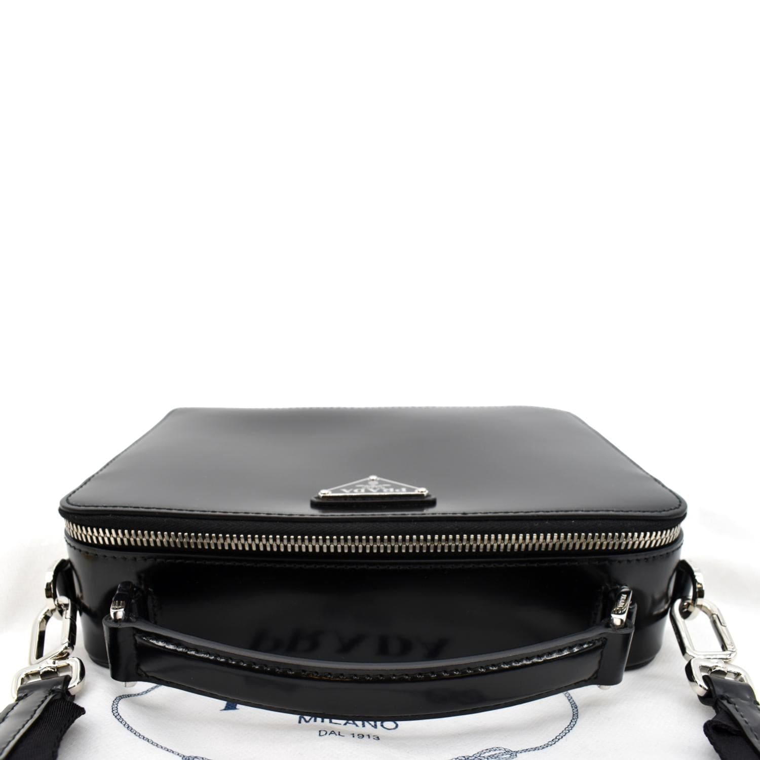 PRADA Brique Patent Leather Crossbody Bag Black