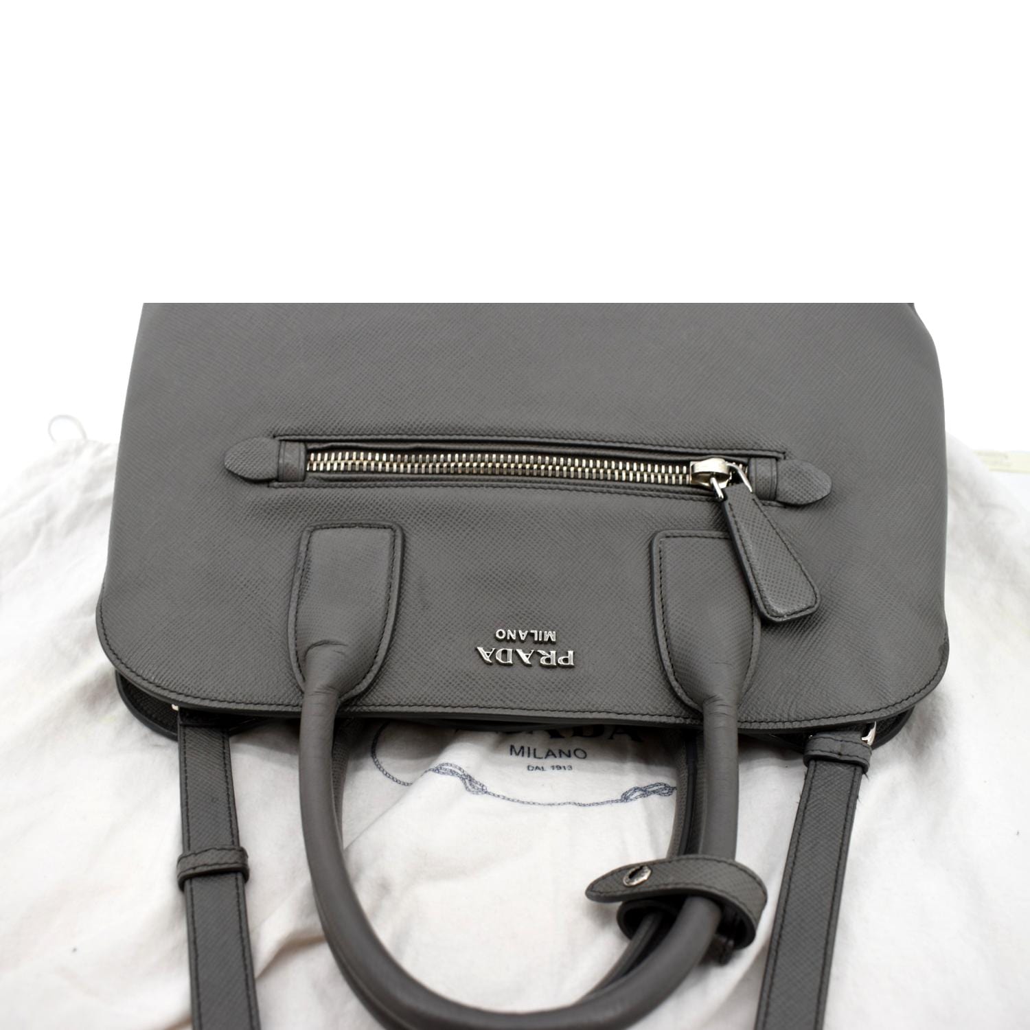 PRADA Cuir Open Promenade Saffiano LeatherTop Handle Tote Bag Grey