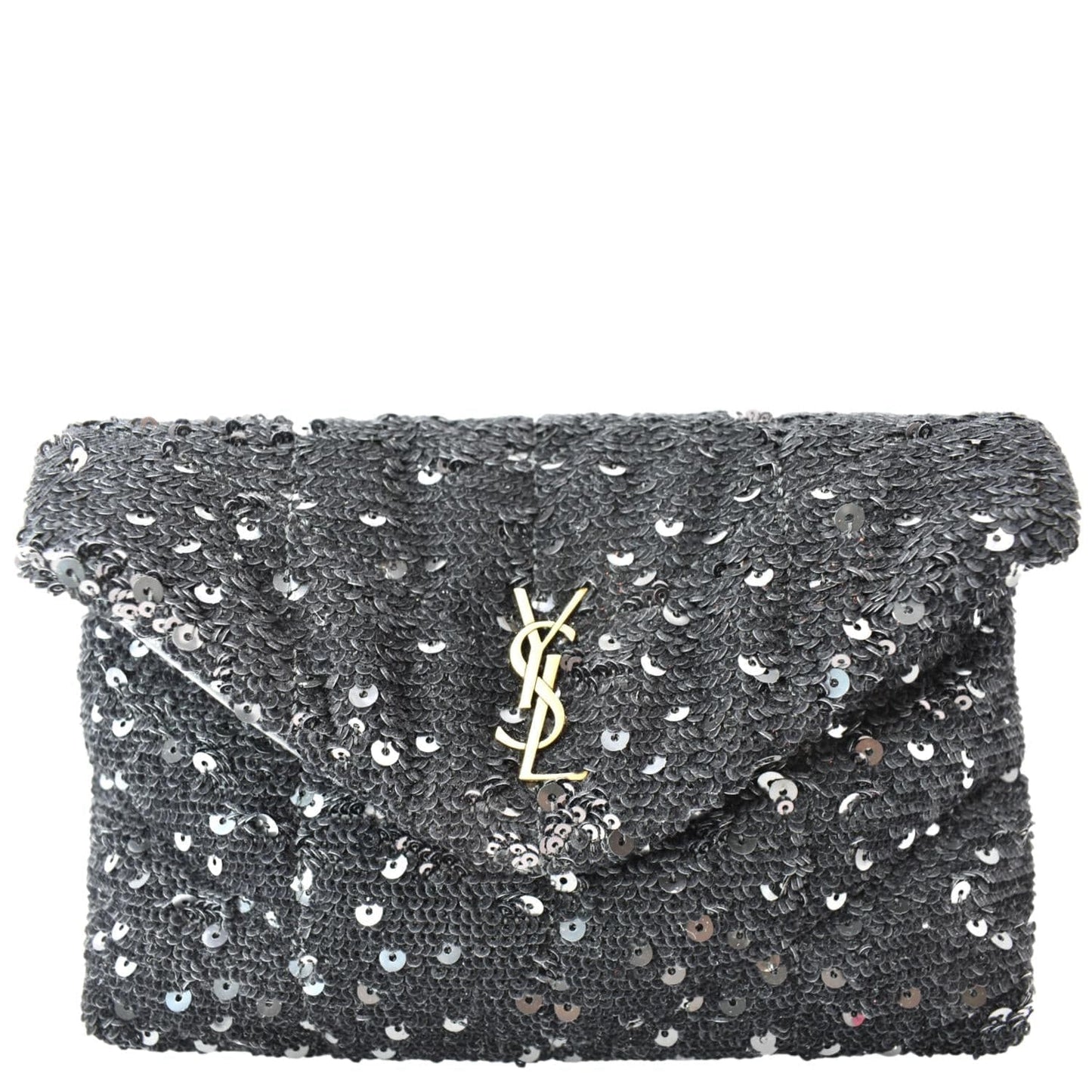 YVES SAINT LAURENT Small Puffer Sequin Clutch Wallet Black -