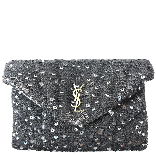 YVES SAINT LAURENT Small Puffer Sequin Clutch Wallet Black -