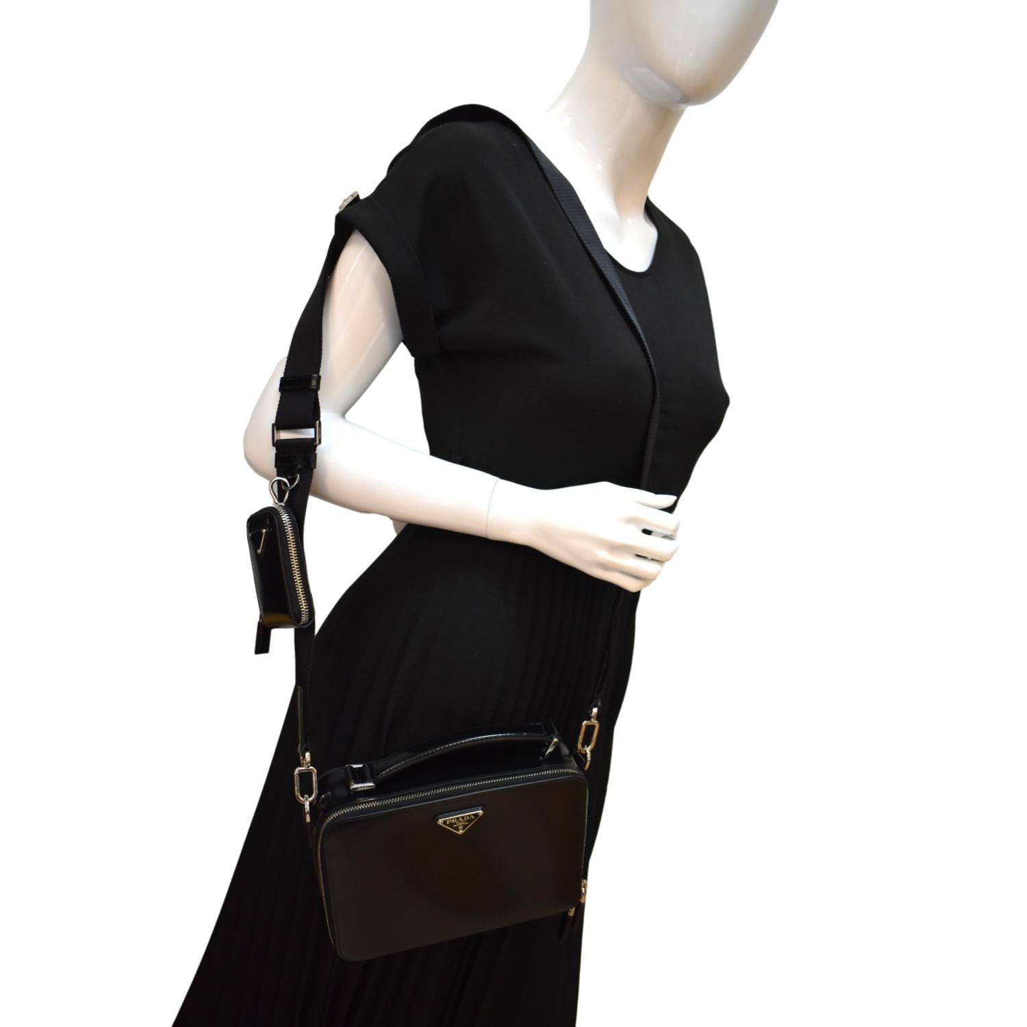 PRADA Brique Patent Leather Crossbody Bag Black