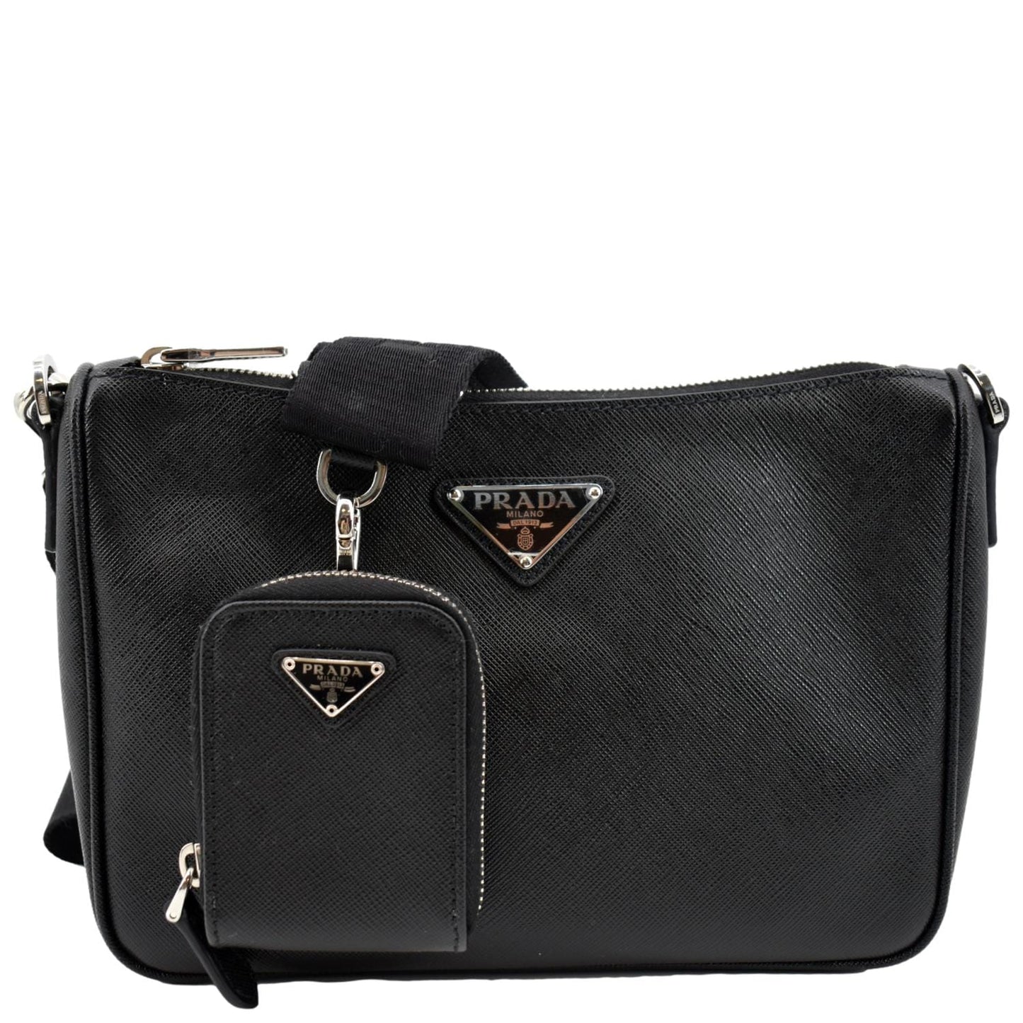 PRADA Saffiano Leather Shoulder Bag Black