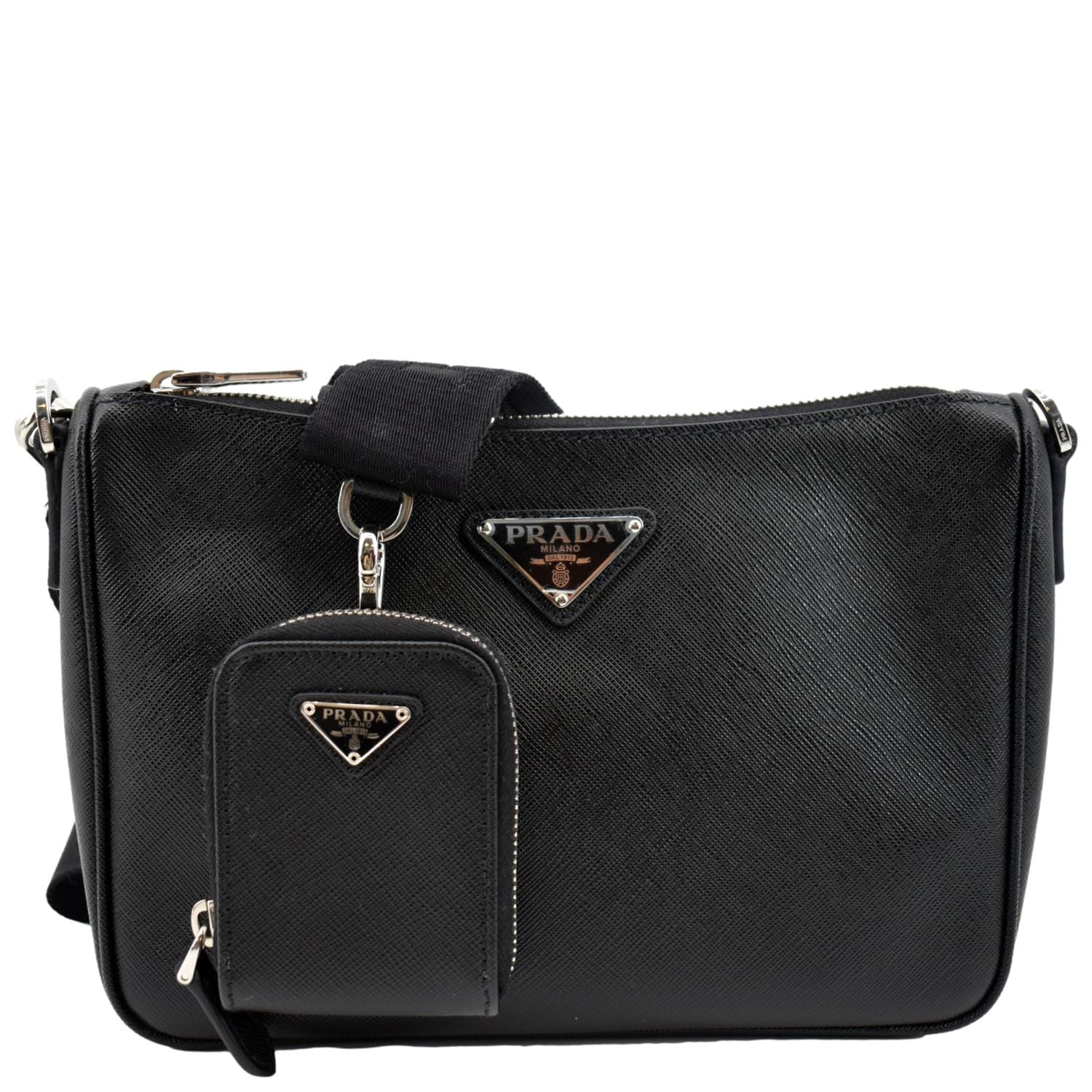PRADA Saffiano Leather Shoulder Bag Black
