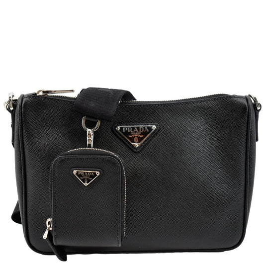 PRADA Saffiano Leather Shoulder Bag Black