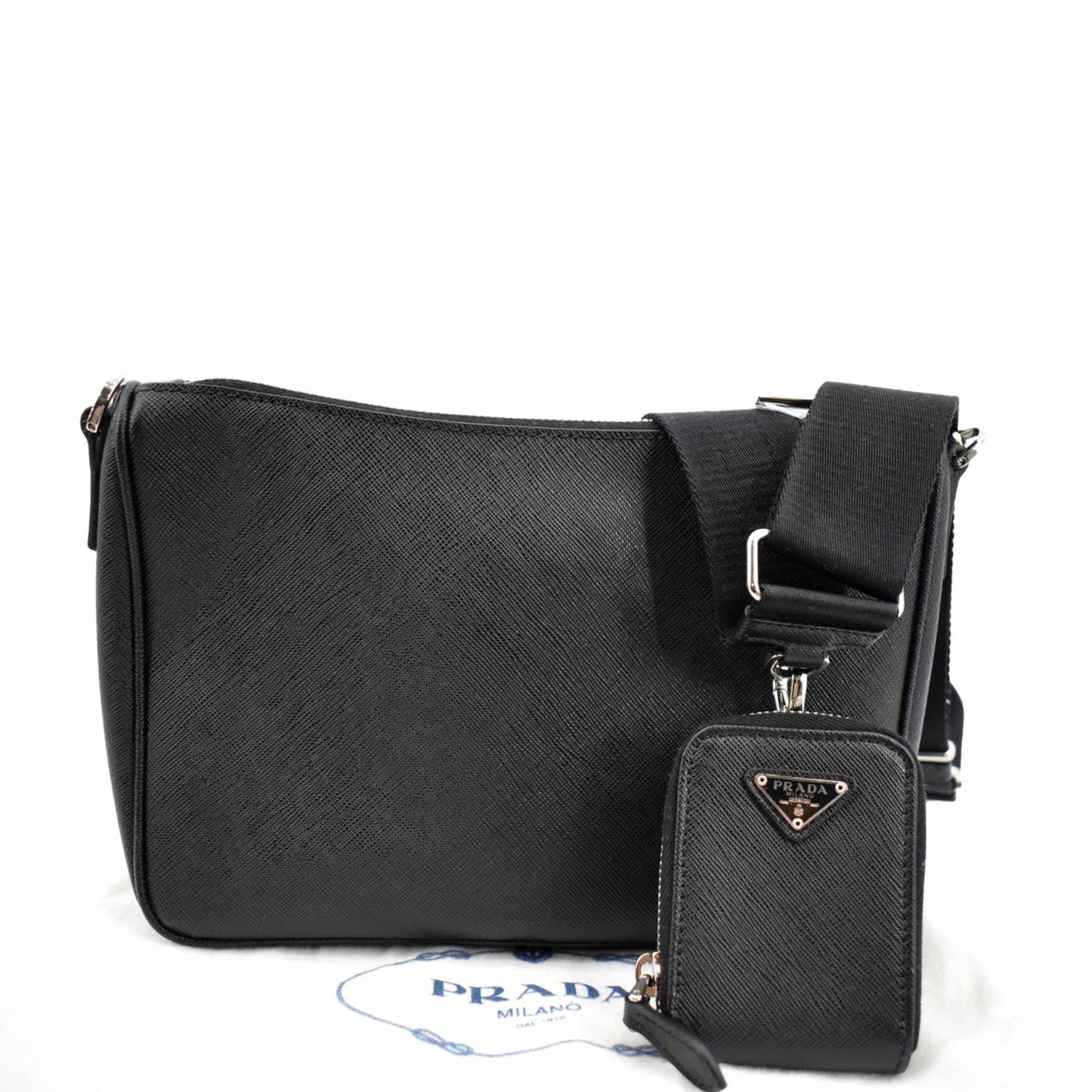 PRADA Saffiano Leather Shoulder Bag Black