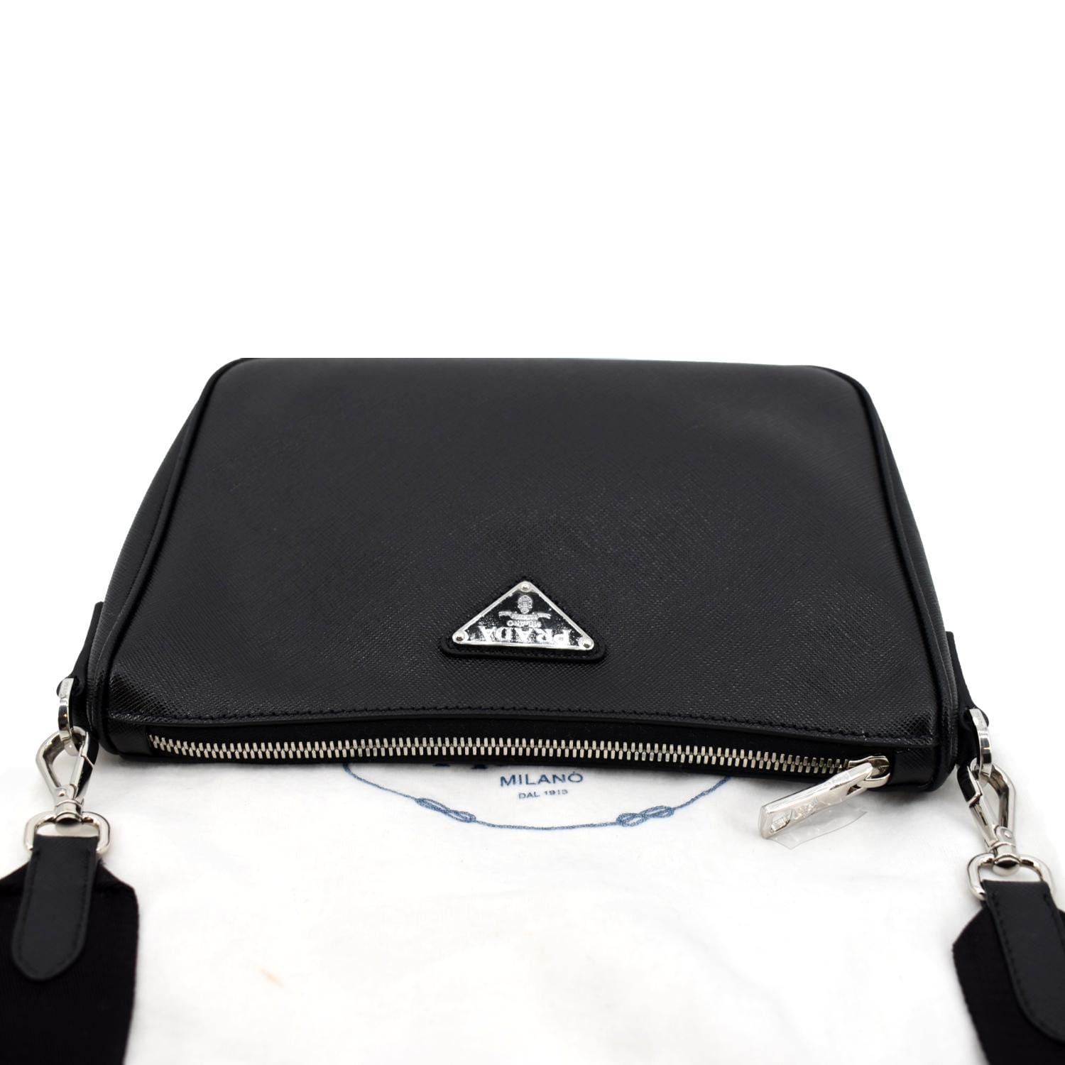 PRADA Saffiano Leather Shoulder Bag Black