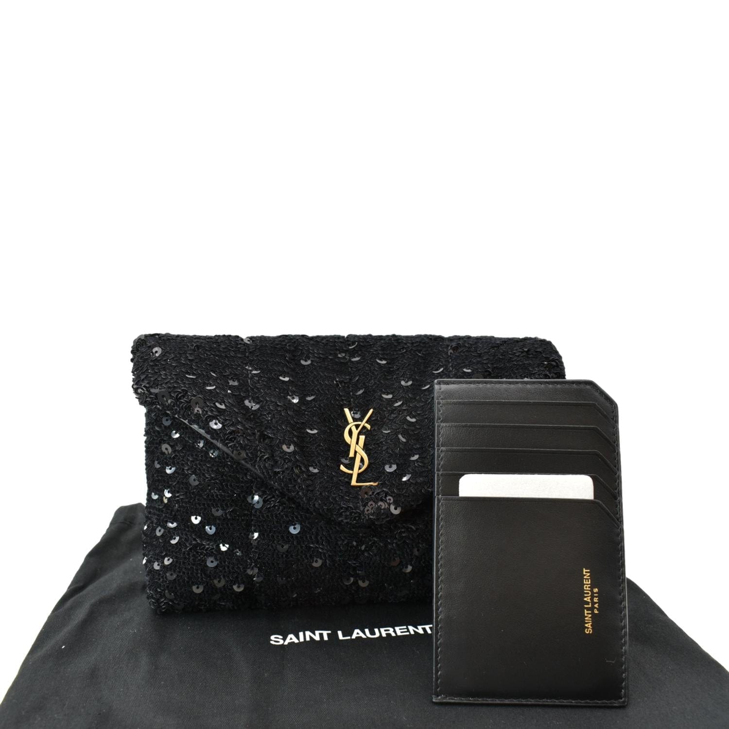 YVES SAINT LAURENT Small Puffer Sequin Clutch Wallet Black -