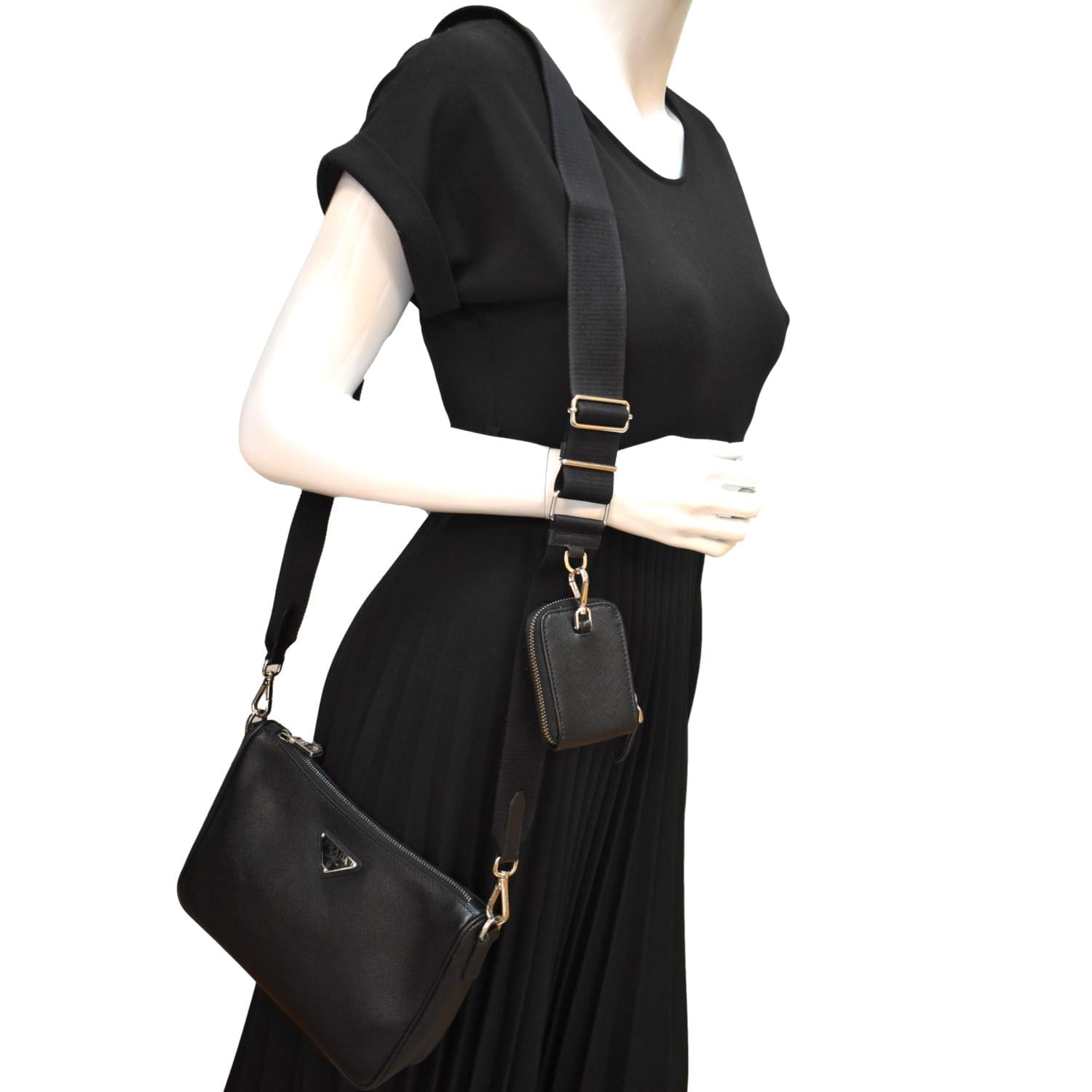PRADA Saffiano Leather Shoulder Bag Black