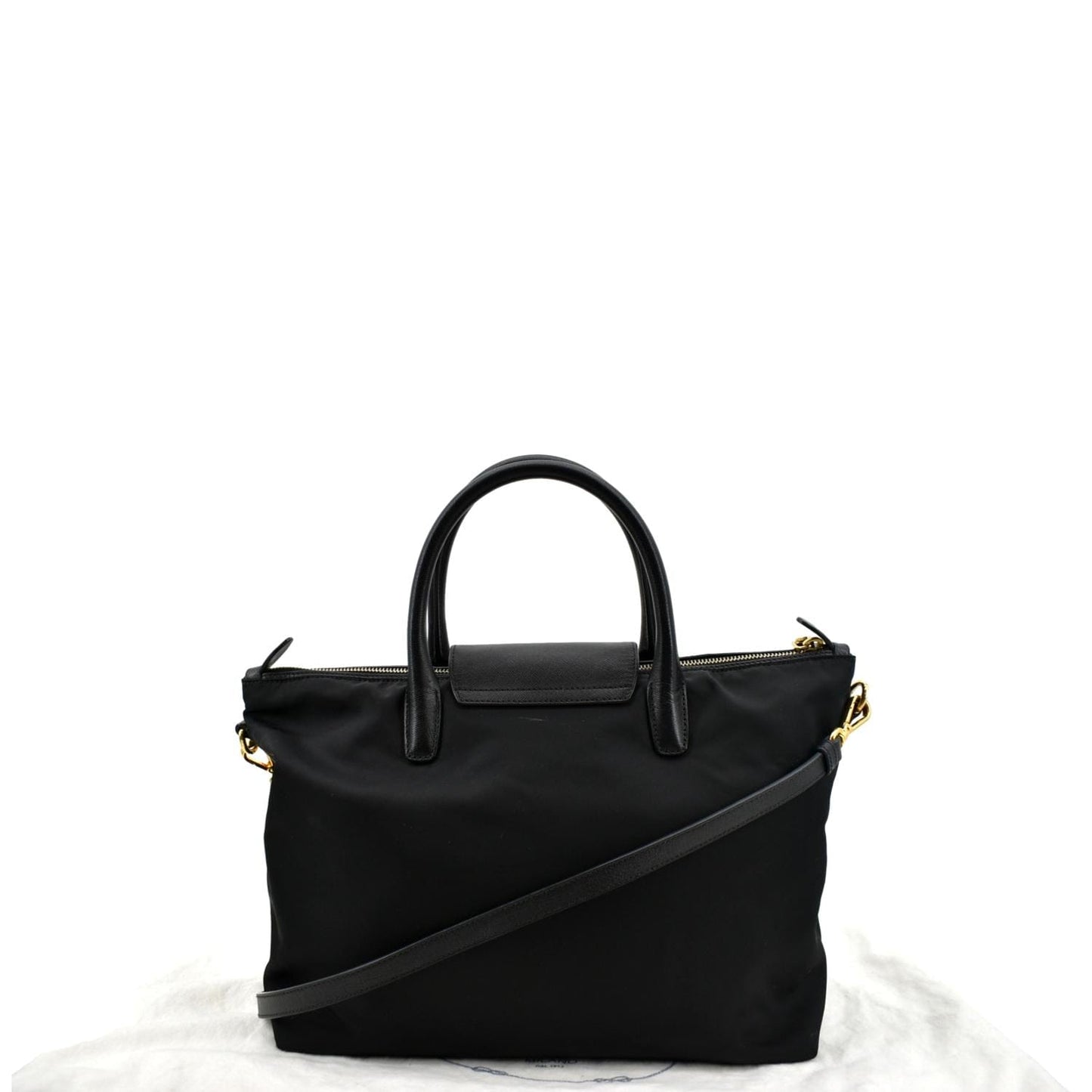 PRADA Tessuto Nylon & Saffiano Leather Tote Bag Black