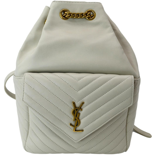YVES SAINT LAURENT Joe Lambskin Leather Backpack Bag Blanc