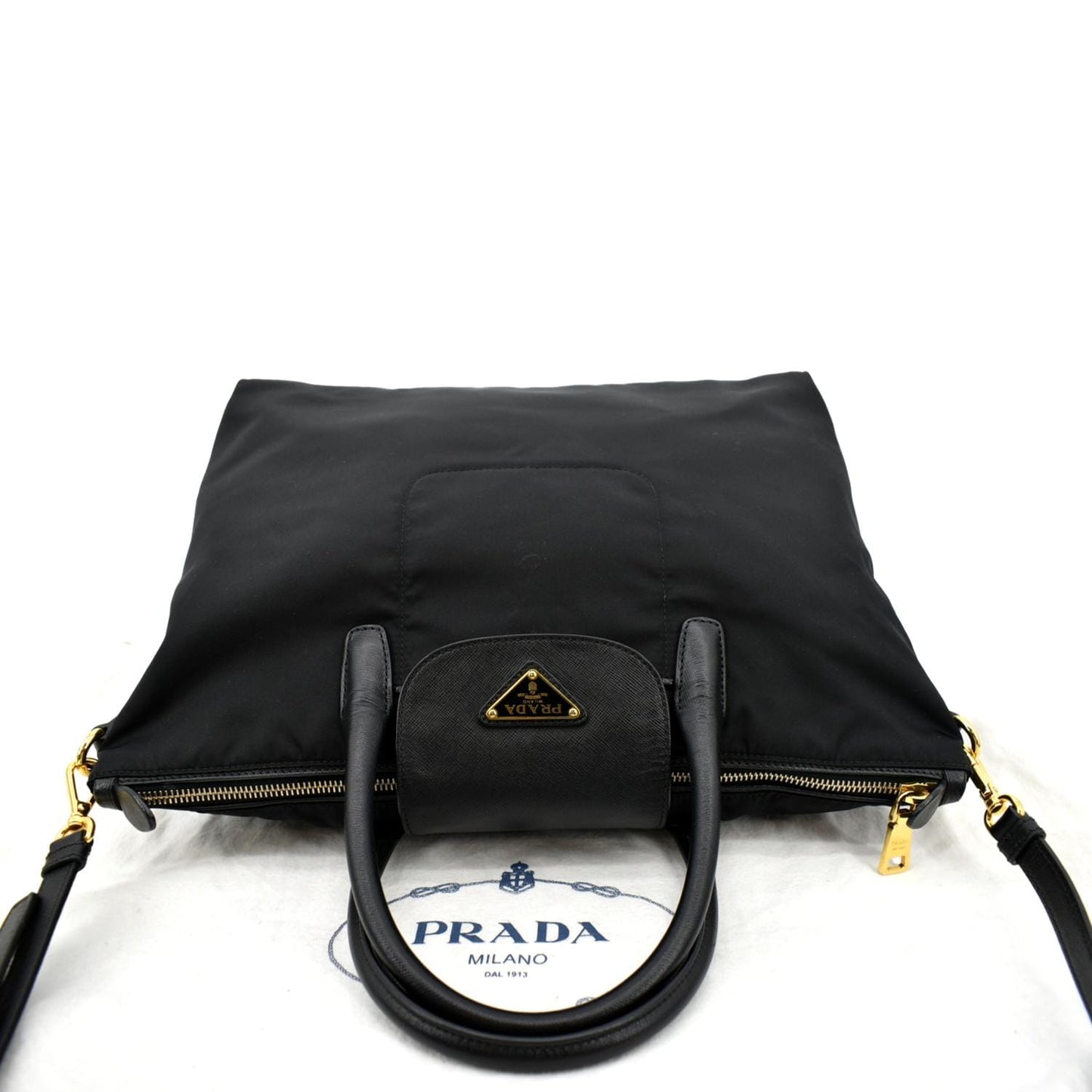 PRADA Tessuto Nylon & Saffiano Leather Tote Bag Black