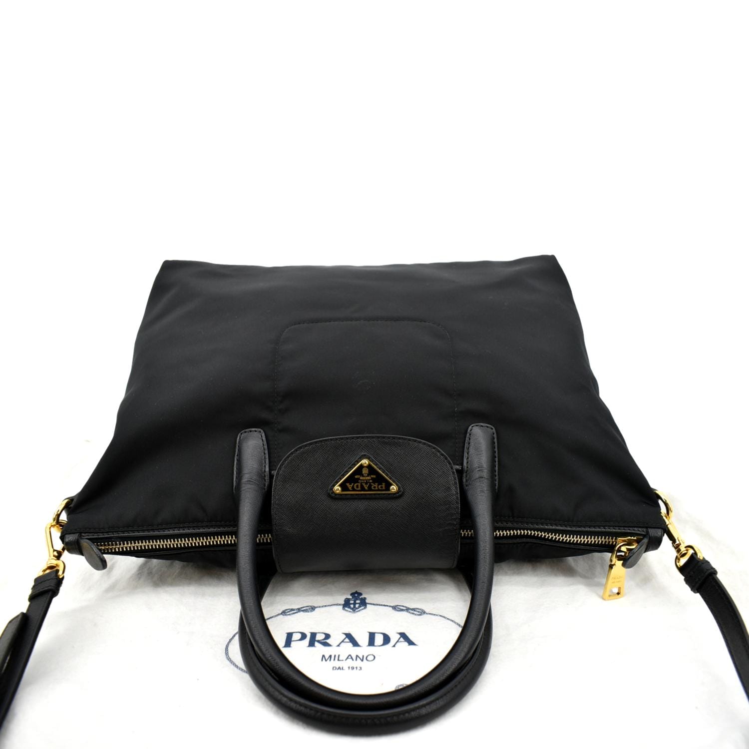 PRADA Tessuto Nylon & Saffiano Leather Tote Bag Black