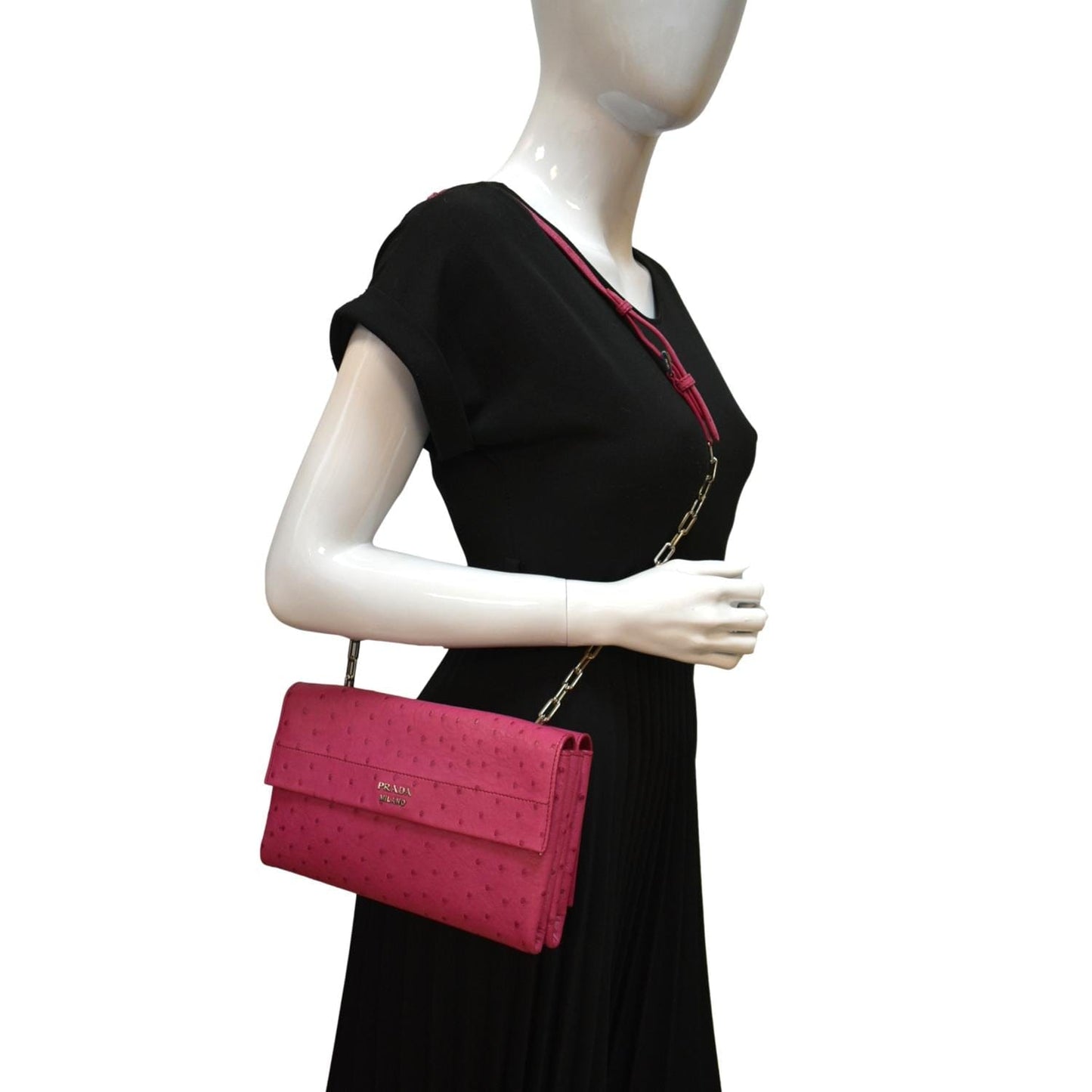 PRADA Leather Chain Shoulder Bag Pink