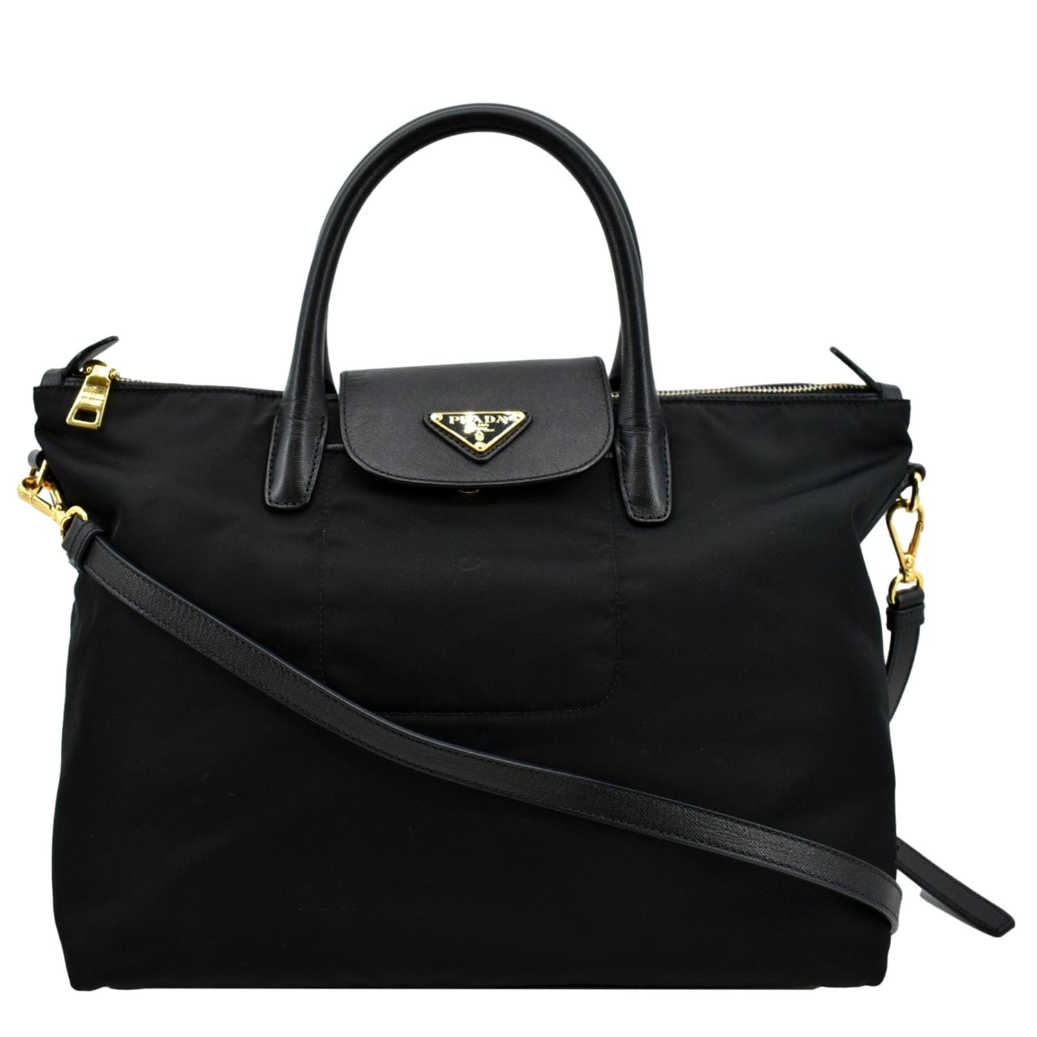PRADA Tessuto Nylon & Saffiano Leather Tote Bag Black