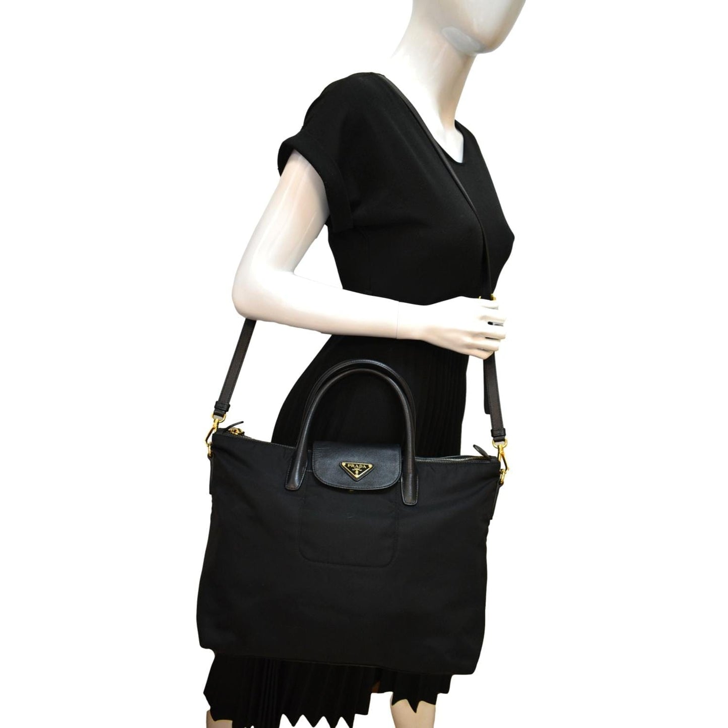 PRADA Tessuto Nylon & Saffiano Leather Tote Bag Black