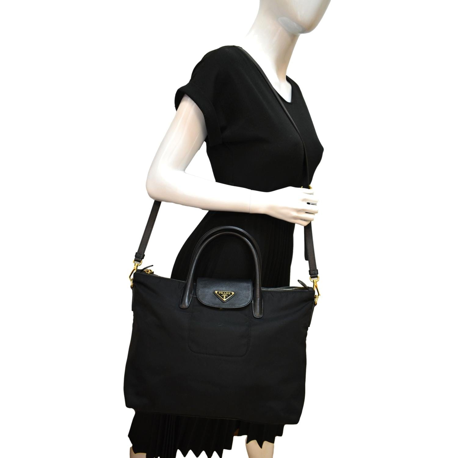 PRADA Tessuto Nylon & Saffiano Leather Tote Bag Black