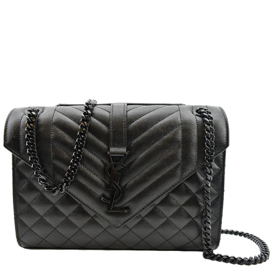 YVES SAINT LAURENT Medium Envelope Leather Chain Shoulder Bag Black
