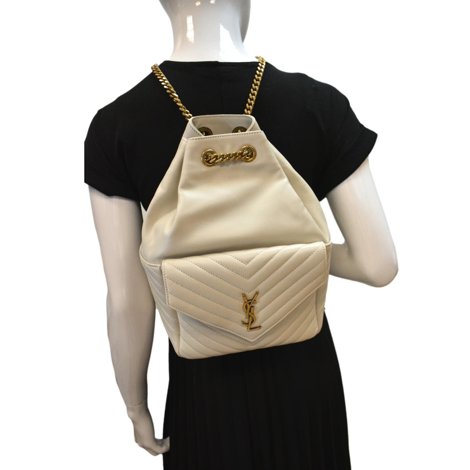 YVES SAINT LAURENT Joe Lambskin Leather Backpack Bag Blanc