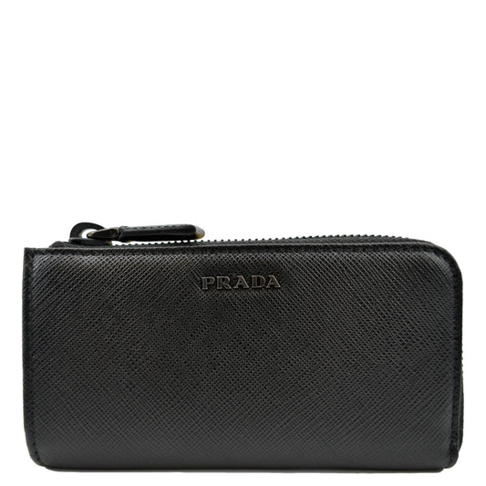 PRADA Saffiano Leather Zip Pouch Black