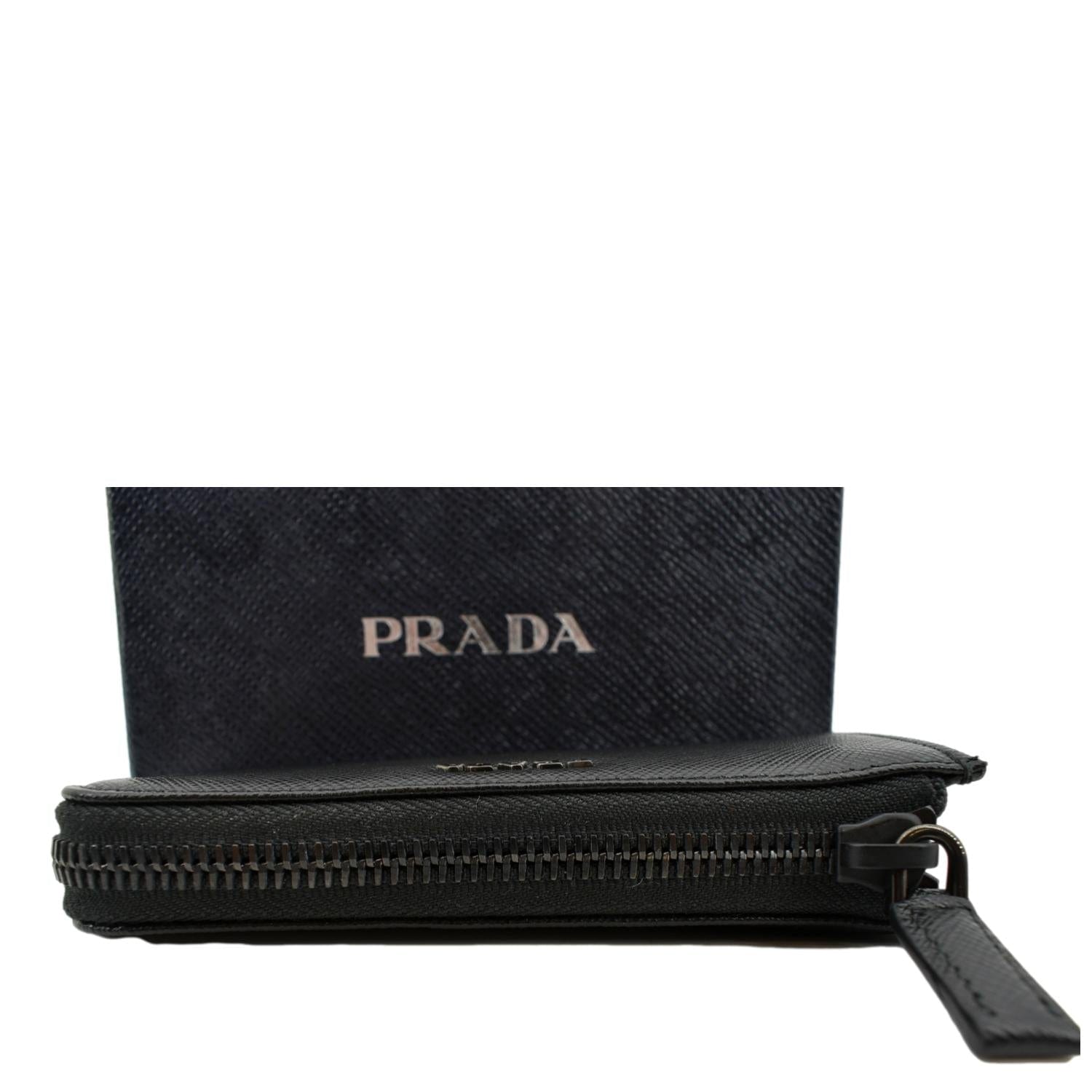 PRADA Saffiano Leather Zip Pouch Black