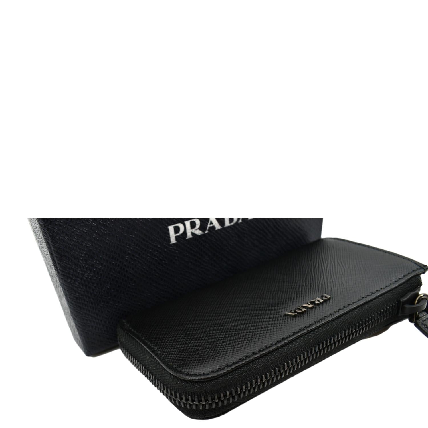 PRADA Saffiano Leather Zip Pouch Black