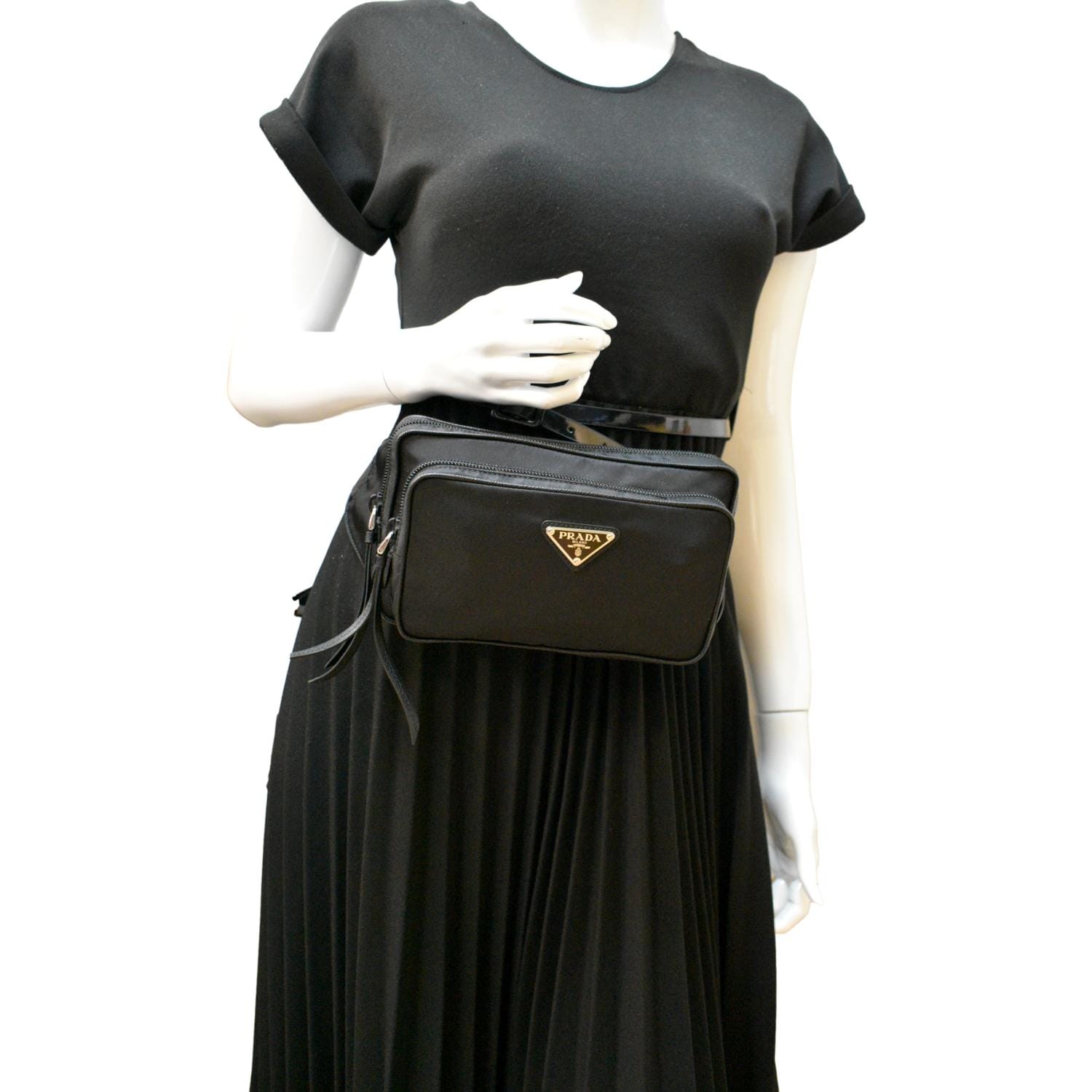 PRADA Re-Nylon Leather Belt Bag Black