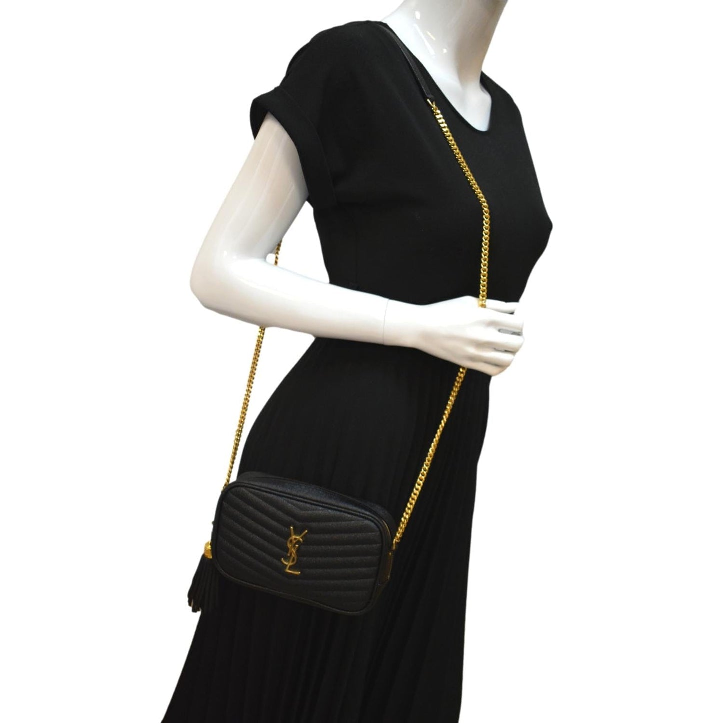 YVES SAINT LAURENT Mini Lou Leather Camera Crossbody Bag Black